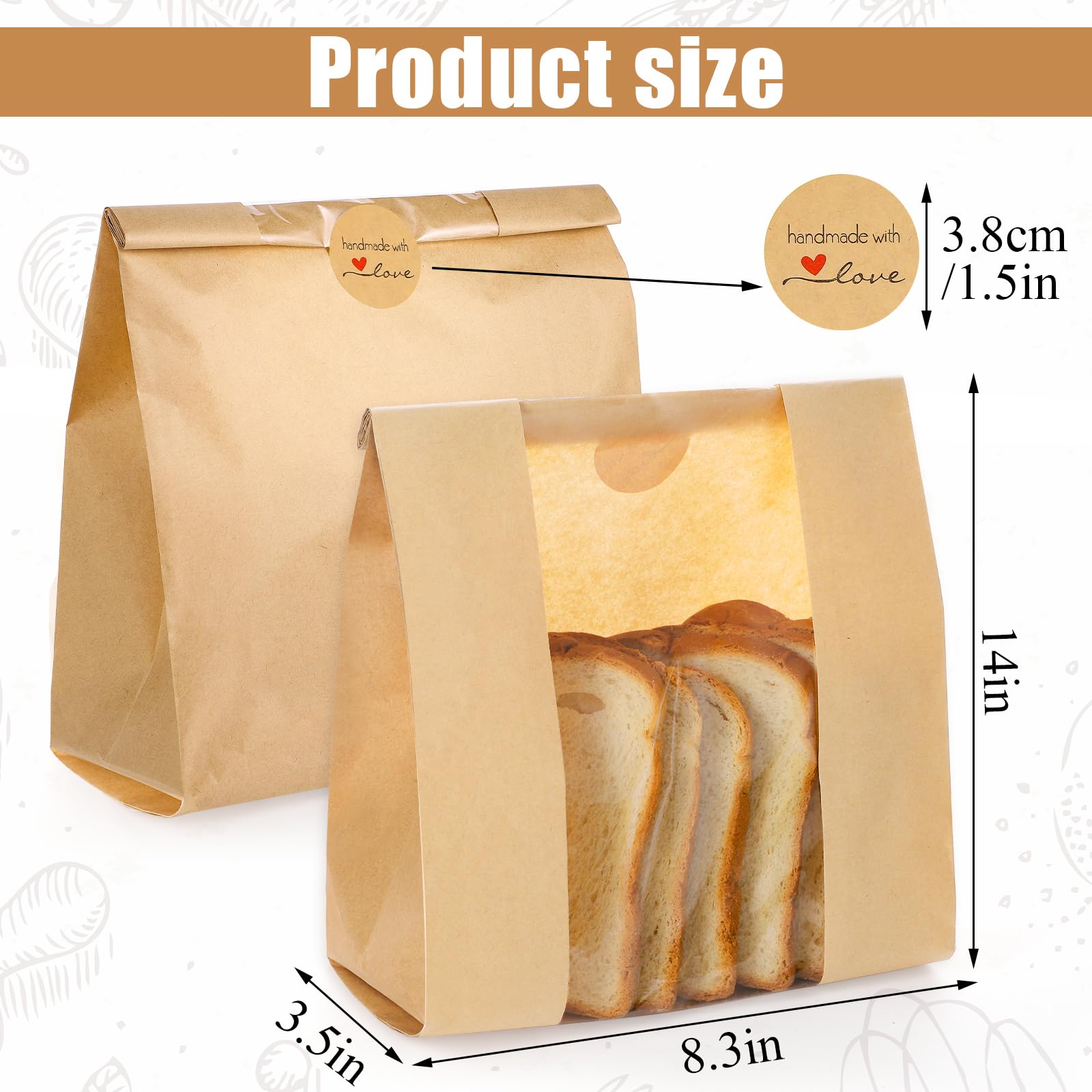 WSICSE 30 Pack Brown Paper Bread Bags with Window - 14 x 8.3 x 3.5 Inch Disposable Fold Top Bakery Bags for Homemade Bread, Sourdough, Bagels, Croissants & Donuts | Perfect for Bakeries, Cafes & Gift Packaging