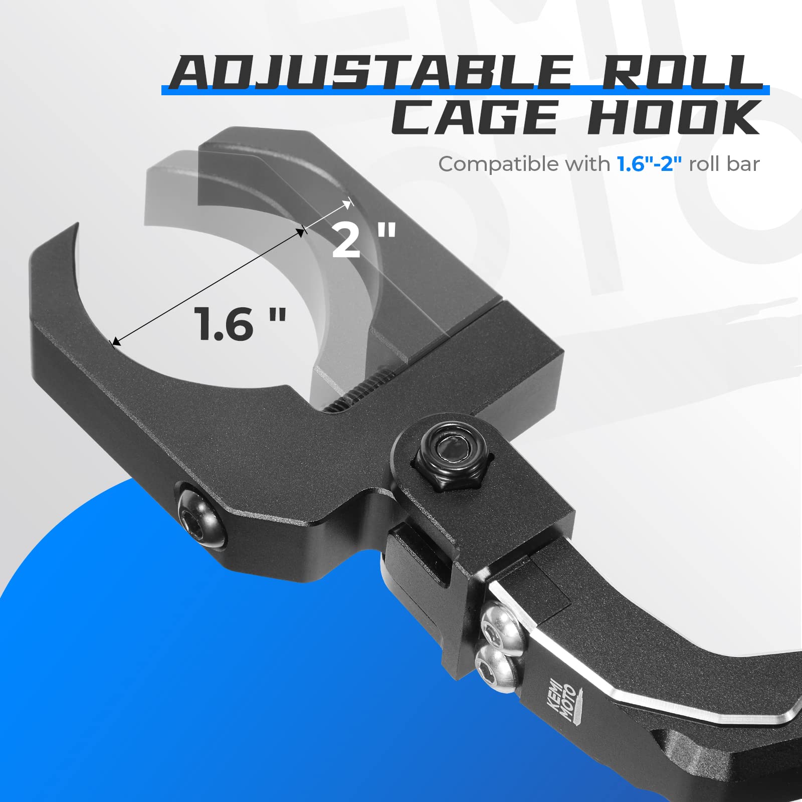 KEMIMOTO Heavy Duty Aluminum Roll Cage Helmet Hook for UTV - Fits 1.6