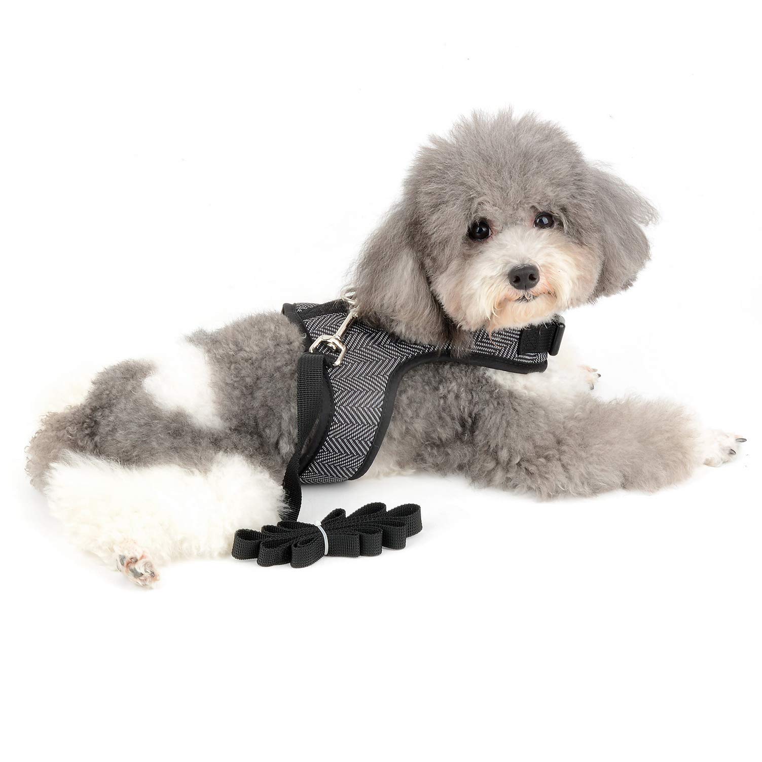 Adjustable No-Pull Escape-Proof Bowtie Houndstooth Cat & Small Dog Harness with Leash Set - Soft Waterproof Walking Vest for Puppies & Kittens - Outdoor Pet Safety (Black, Medium) - Perfect for Walks, Hiking & Outdoor Adventures