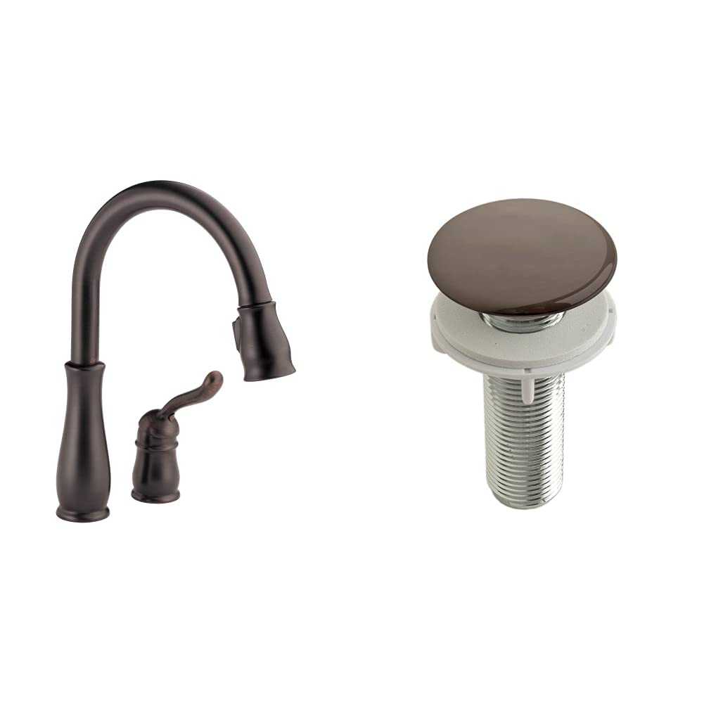 Delta Faucet Leland Oil Rubbed Bronze Kitchen Faucet & Danco 10688 Sink Plug Cover | Rust Resistant, Durable Finish for Modern Kitchens, Perfect for Home Renovation and Upgrade