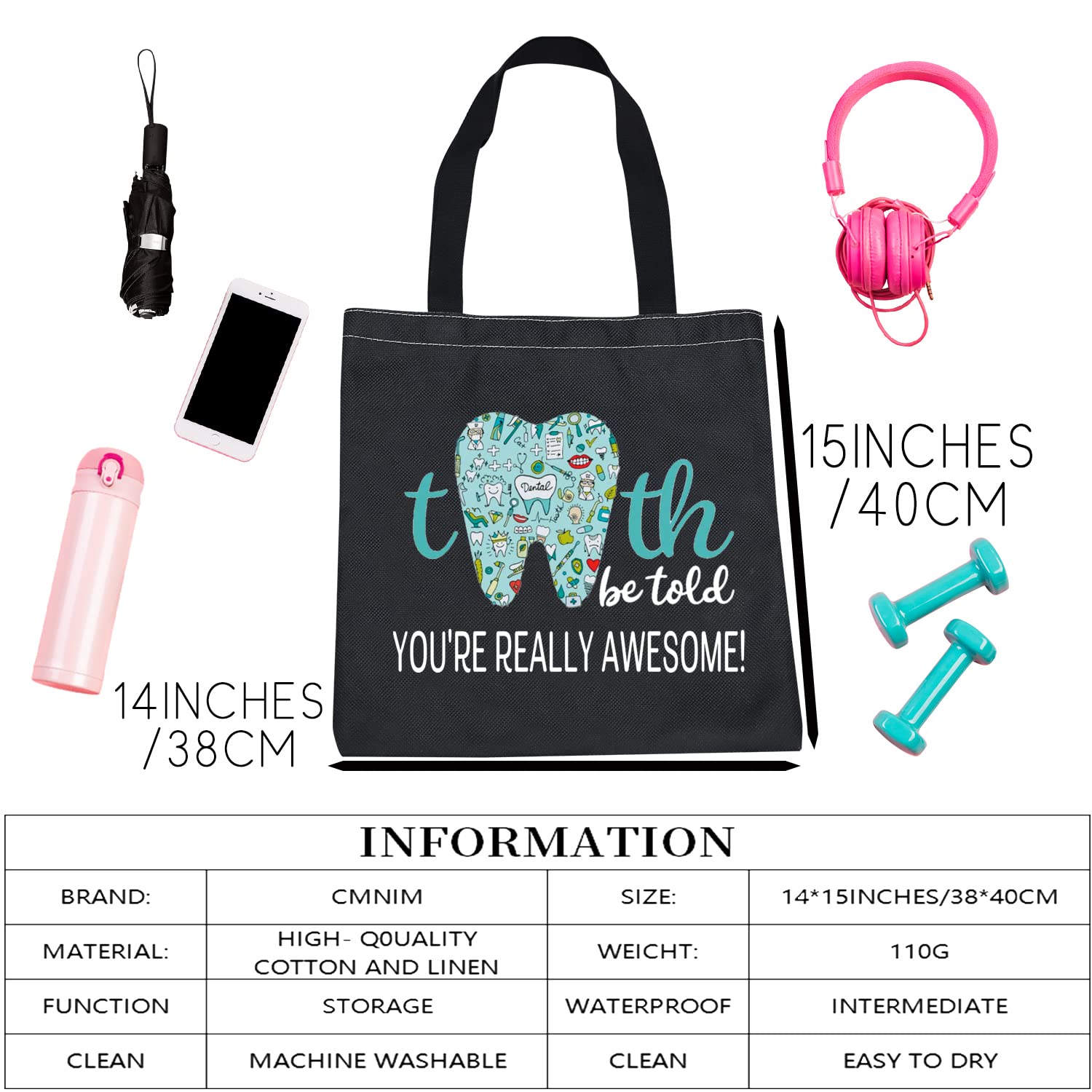 Dental Hygienist Gift Set - CMNIM Makeup Bag for Dentists & Dental Assistants - Perfect Graduation Gift - Tooth Be Told You're Really Awesome - Ideal for Dental Office, Travel & Professional Use