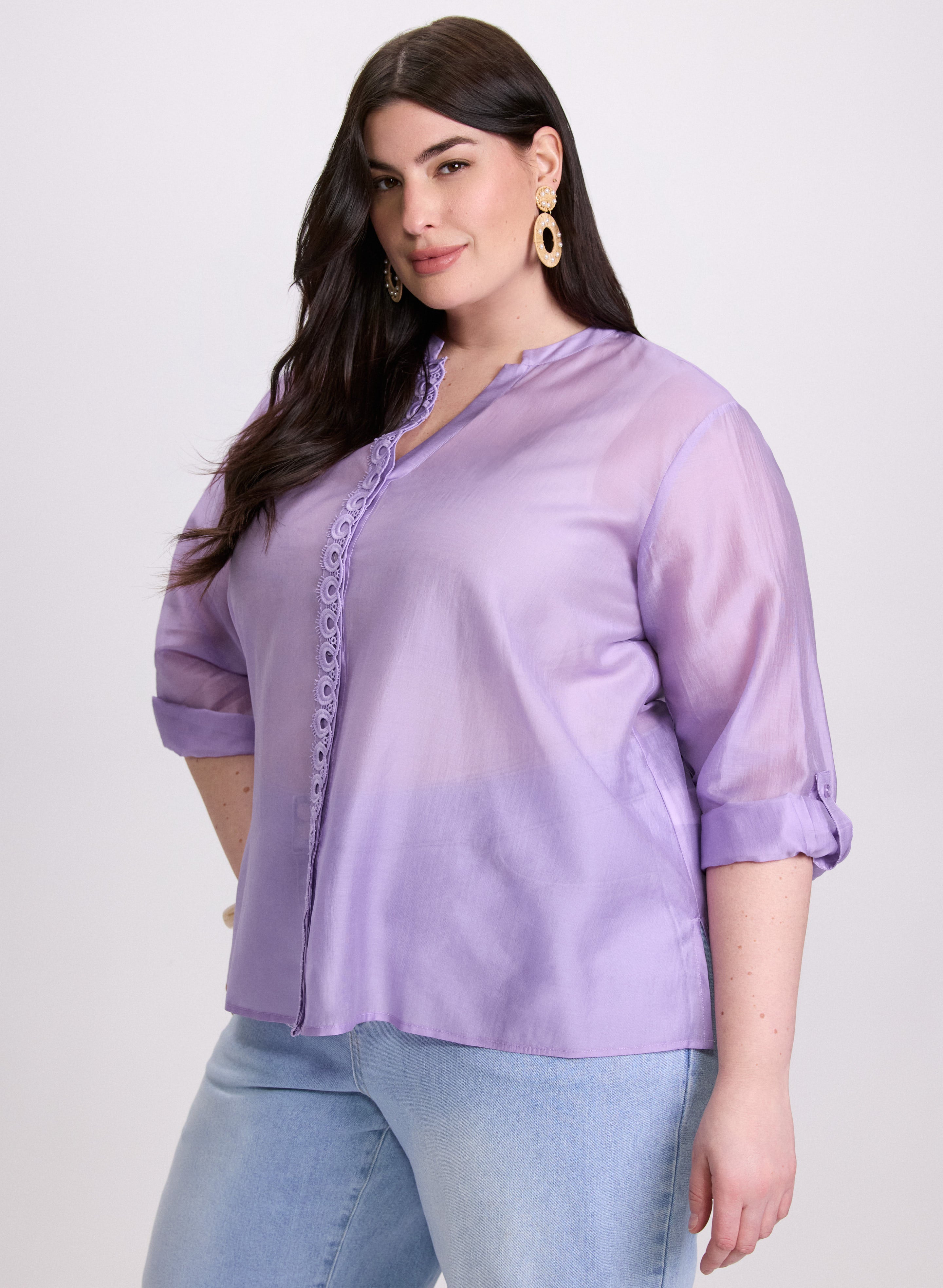 Elegant Crochet Trim Blouse for Women - Boho Chic Lace Detail Tops - Perfect for Summer Outfits & Beach Vacations