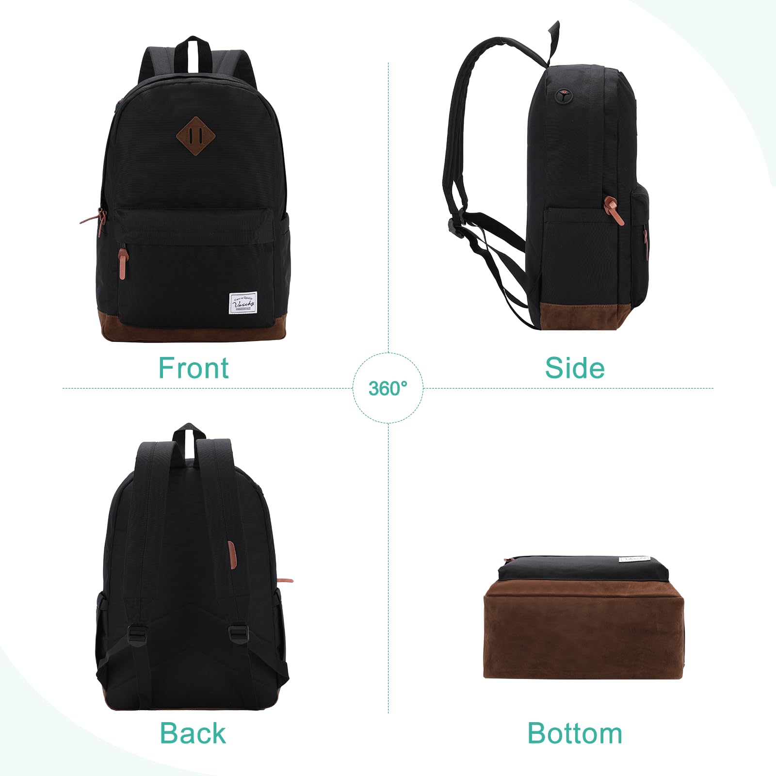 VASCHY Waterproof Lightweight Travel Backpack for Men & Women - Durable Casual Daypack for School, Work, Hiking & Outdoor Adventures