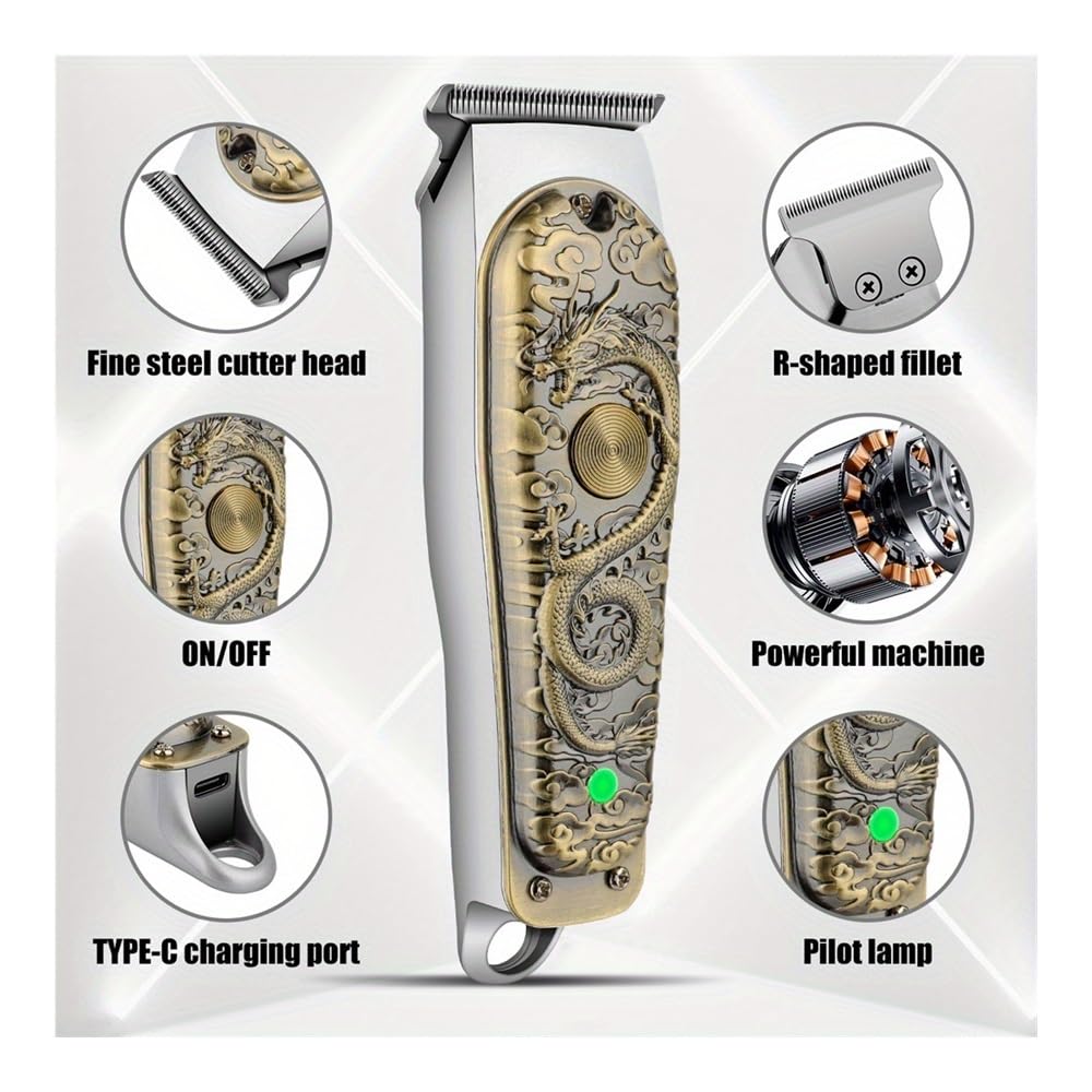 Professional Cordless Hair Clipper for Men - USB Rechargeable, LED Smart Display, Barber-Grade Precision (Bronze Cap Set) | Perfect for Home Grooming, Travel & Special Occasions Gift