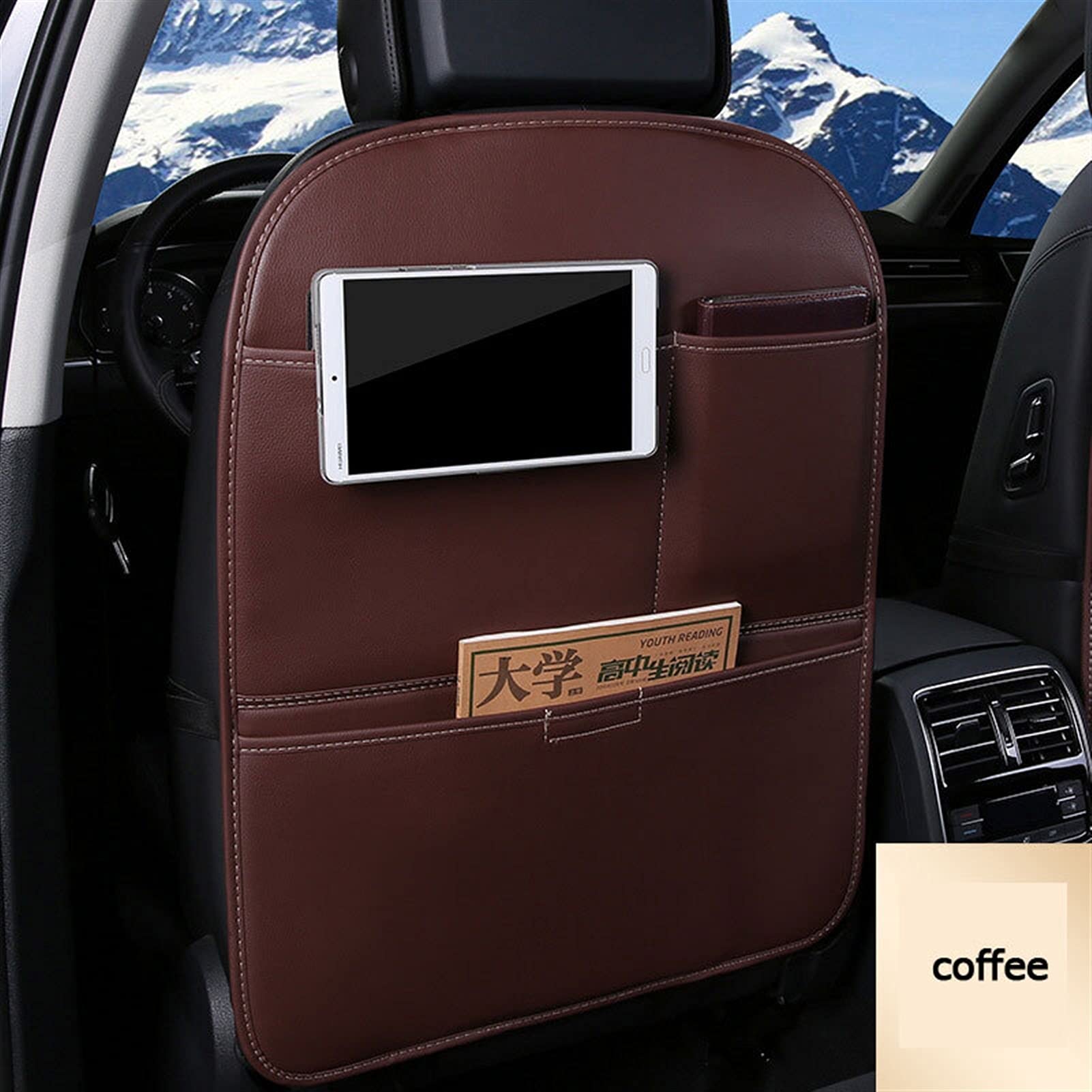 Premium PU Leather Car Seat Back Protector - 1PC Waterproof & Dust-Proof Kick Mat for Baby & Children - Coffee Color - Perfect for Family Road Trips & Daily Commute Protection