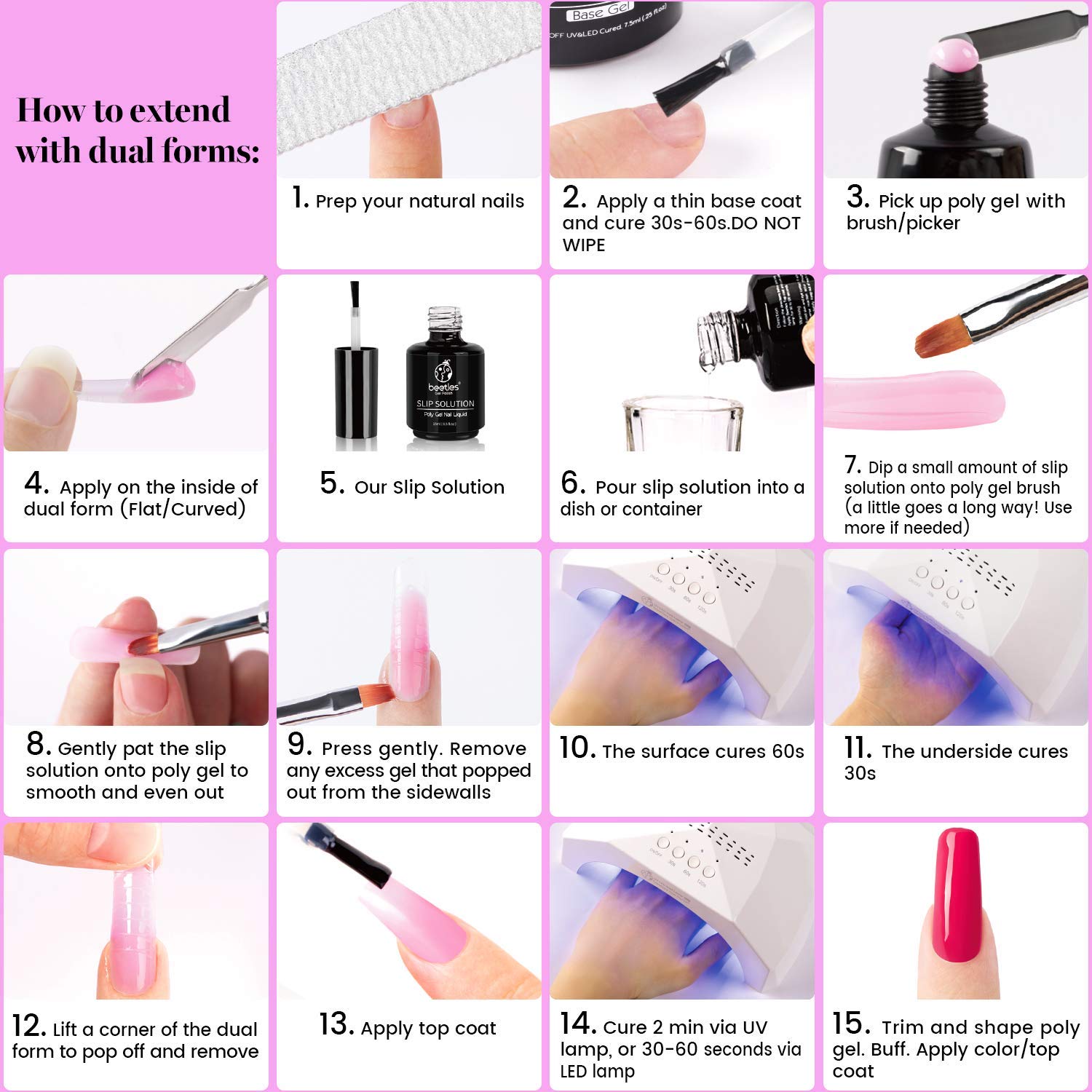 Beetles 6PCS Poly Nail Gel Kit with Nail Drill - French Manicure & Nail Extension for Professionals