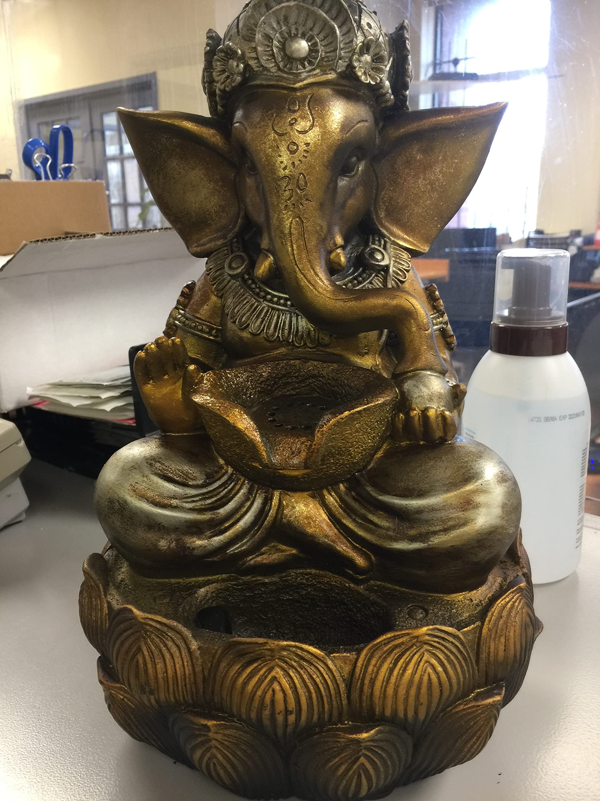 Hi-Line Gift Fountain - Elegant Tabletop Lord Ganesh Sculptural Fountain with Waterfall & LED Lights | Perfect for Home Decor, Yoga Studios, and Meditation Spaces