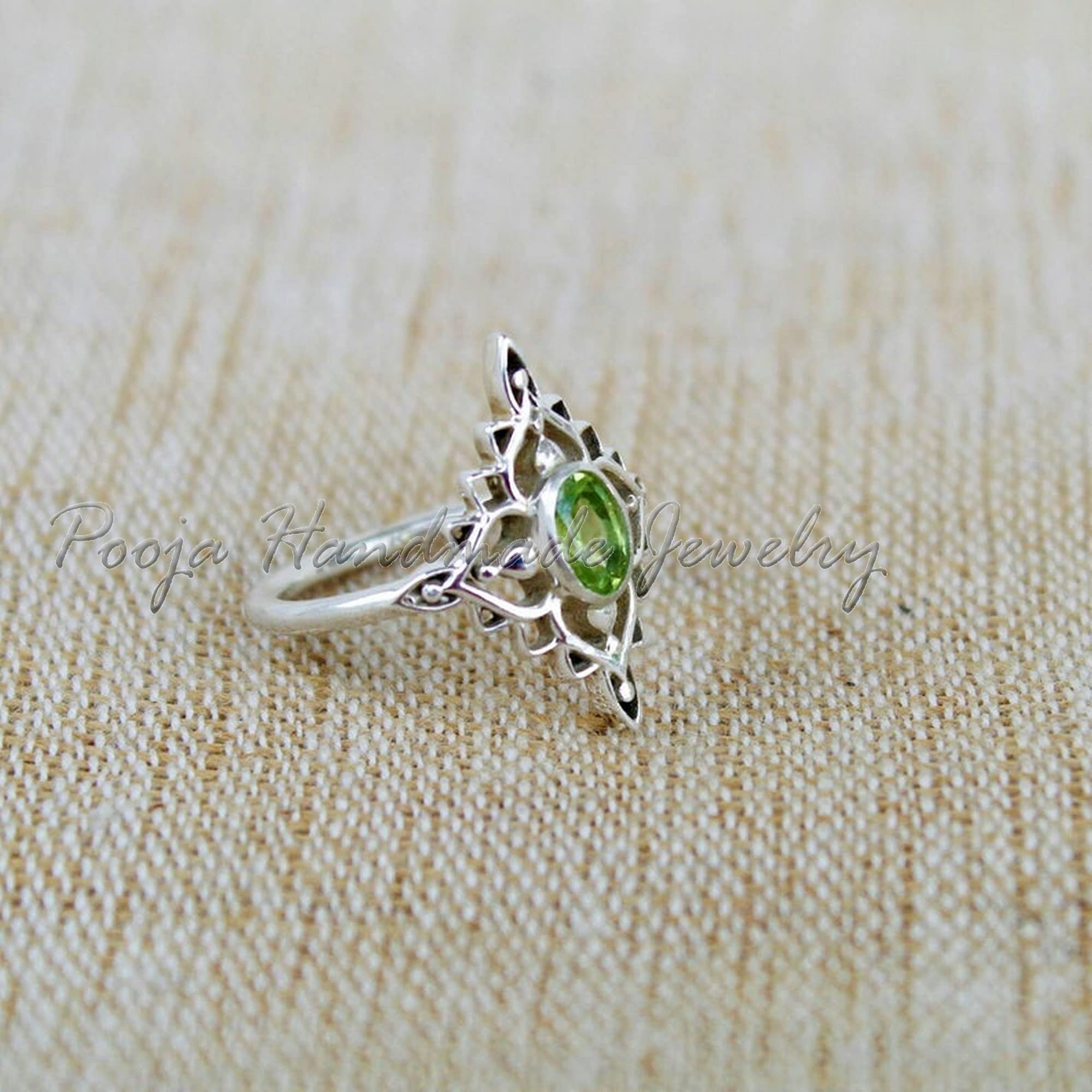 Peridot Ring - 925 Sterling Silver Flower Design with Natural Peridot Stone | Stackable, Everyday Jewelry for Women | Perfect for Proposals, Promises & Unique Gifts