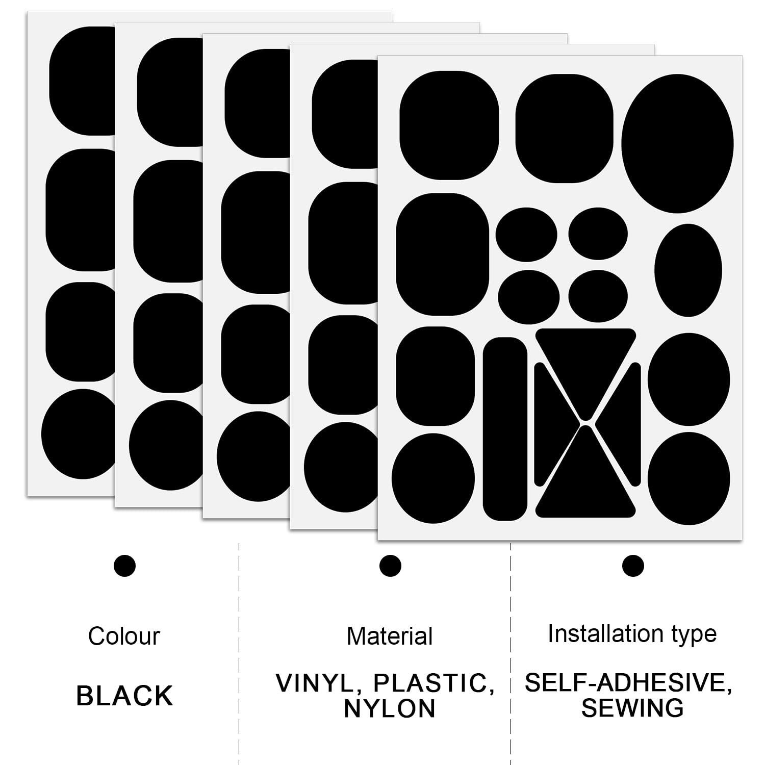 5 Pack Self-Adhesive Nylon Repair Patches for Down Jackets, Coats, Sleeping Bags & Tents - Washable Fabric Repair Tape in Black (Ideal for Outdoor Gear & Camping Repairs)