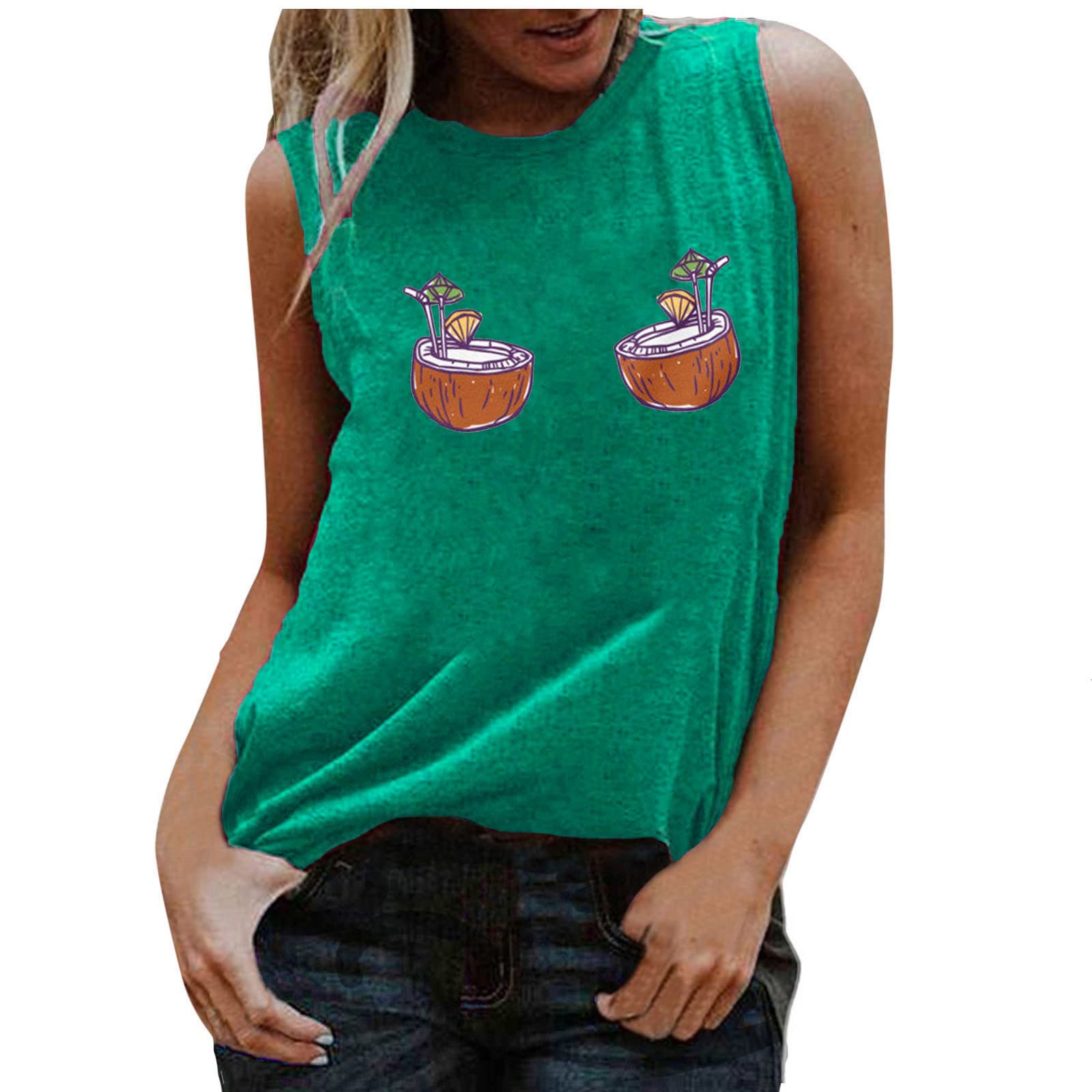Funny Printed V Neck Tank Tops for Women - Fashion Sleeveless Vest Tops - Casual Wear, Summer Outfits, Gym & Beach Style