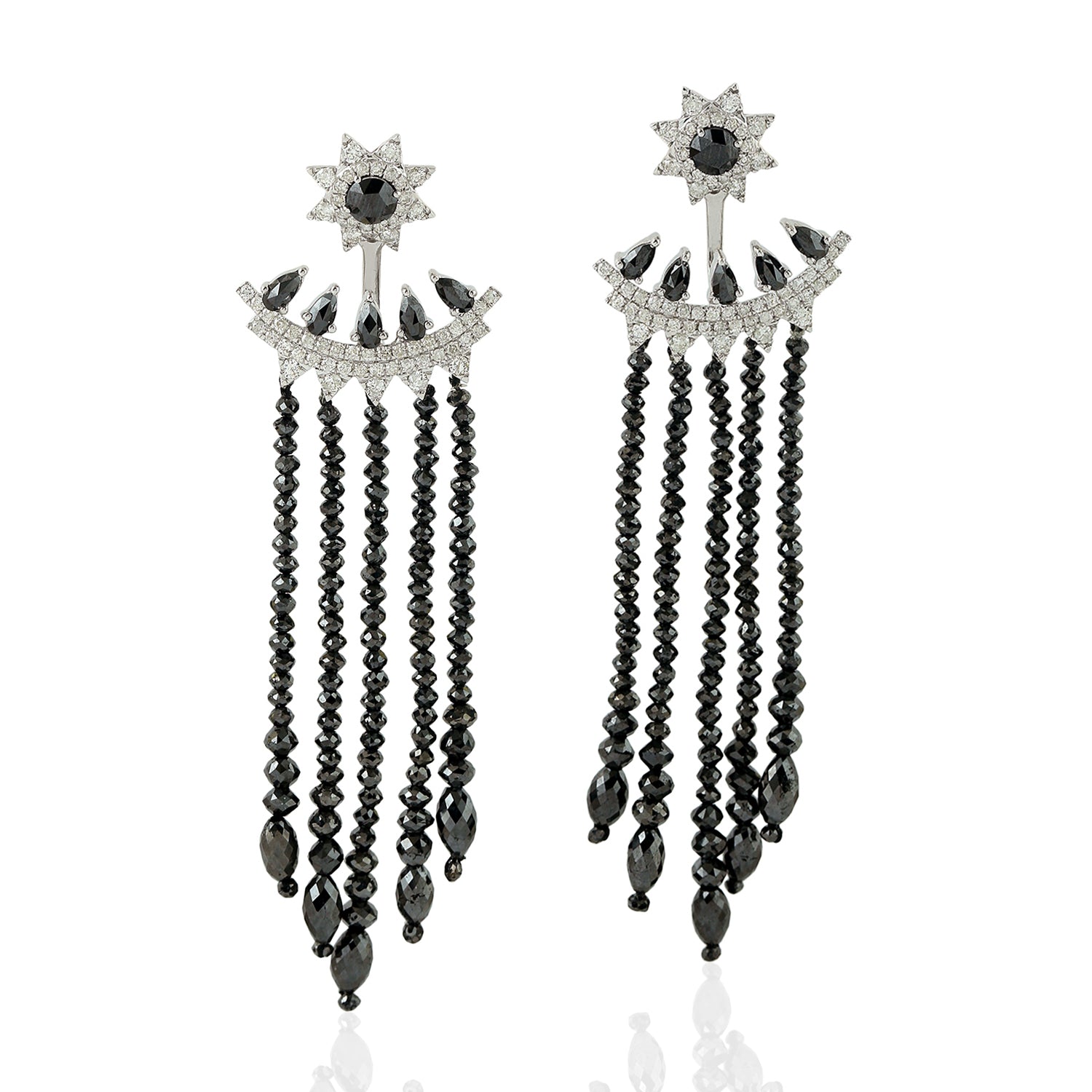18K White Gold Ice Diamond Bead Chandelier Ear Jacket Earrings - Elegant Dangle Drop Earrings for Women, Perfect for Weddings, Parties & Special Occasions