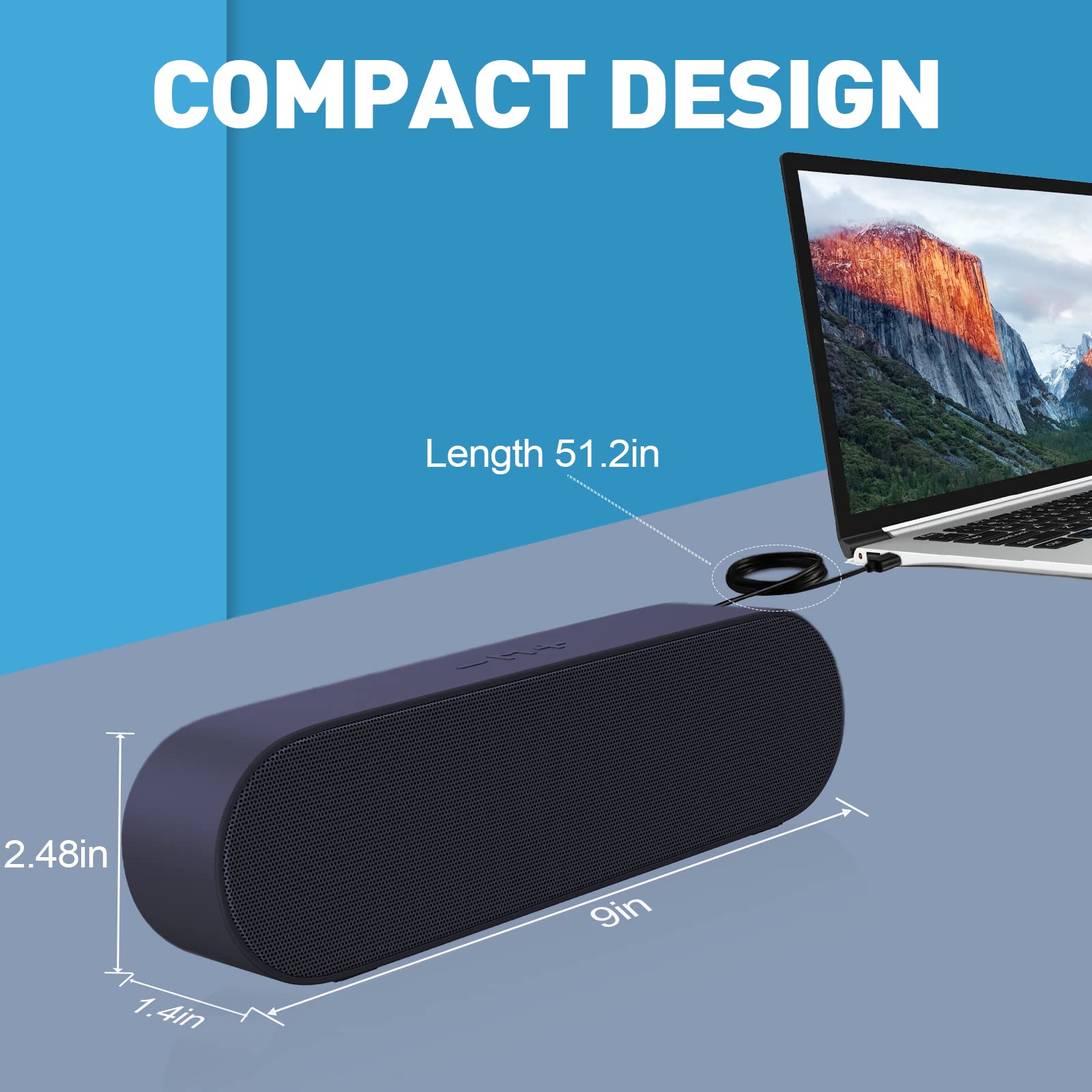 USB Computer Speakers for PC & Laptop - Crystal Clear Sound with Volume Control & Mute Button - Compact Desktop Speakers with Loud Audio (Includes USB-C Adapter) - Perfect for Home Office, Gaming & Music (Blue)