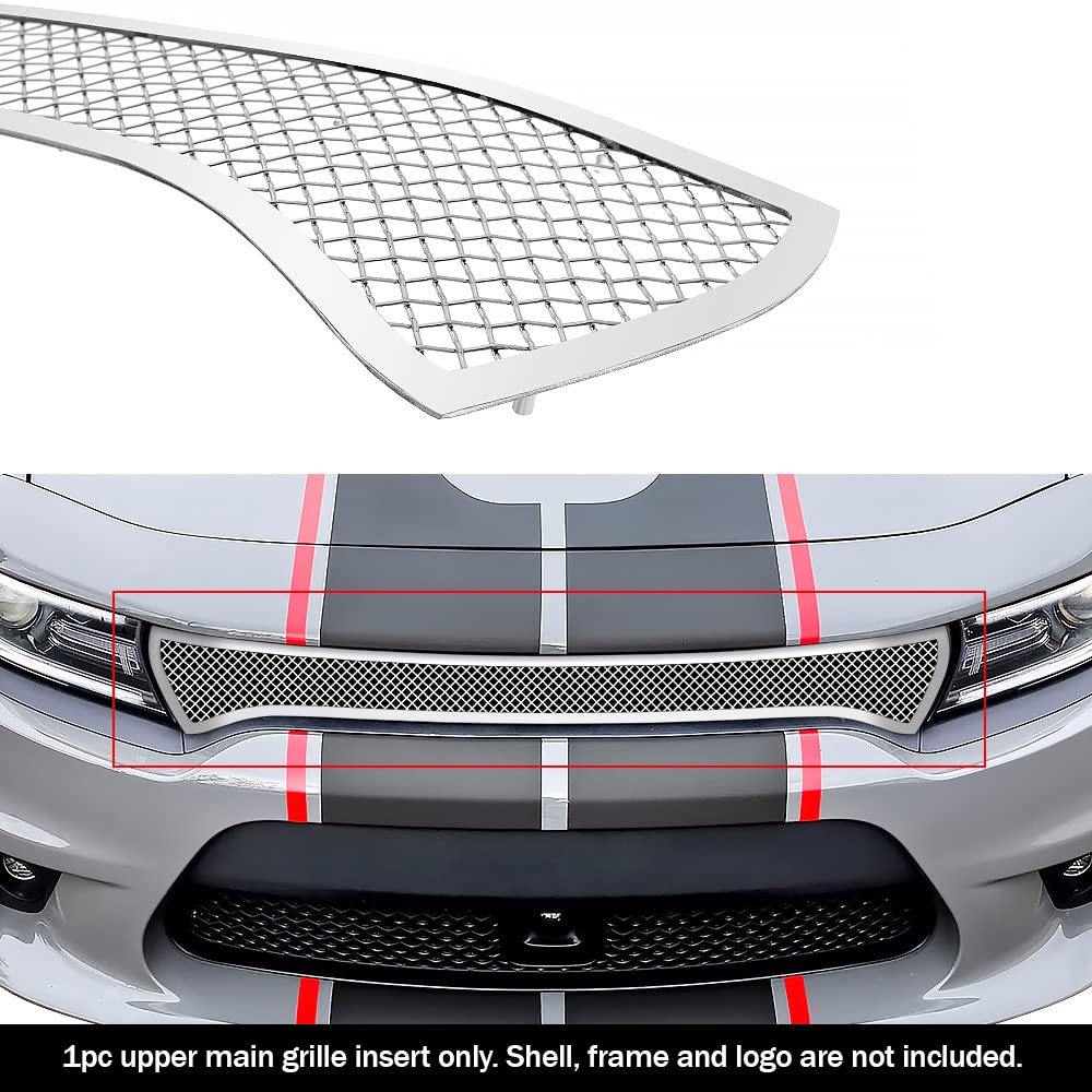 APS Compatible with Dodge Charger 2015-2018 & 2019 Charger GT RT Main Upper Stainless Steel Chrome Mesh Front Grill Grille Insert D76032T - Upgrade Your Car's Style for Street Racing & Show Cars