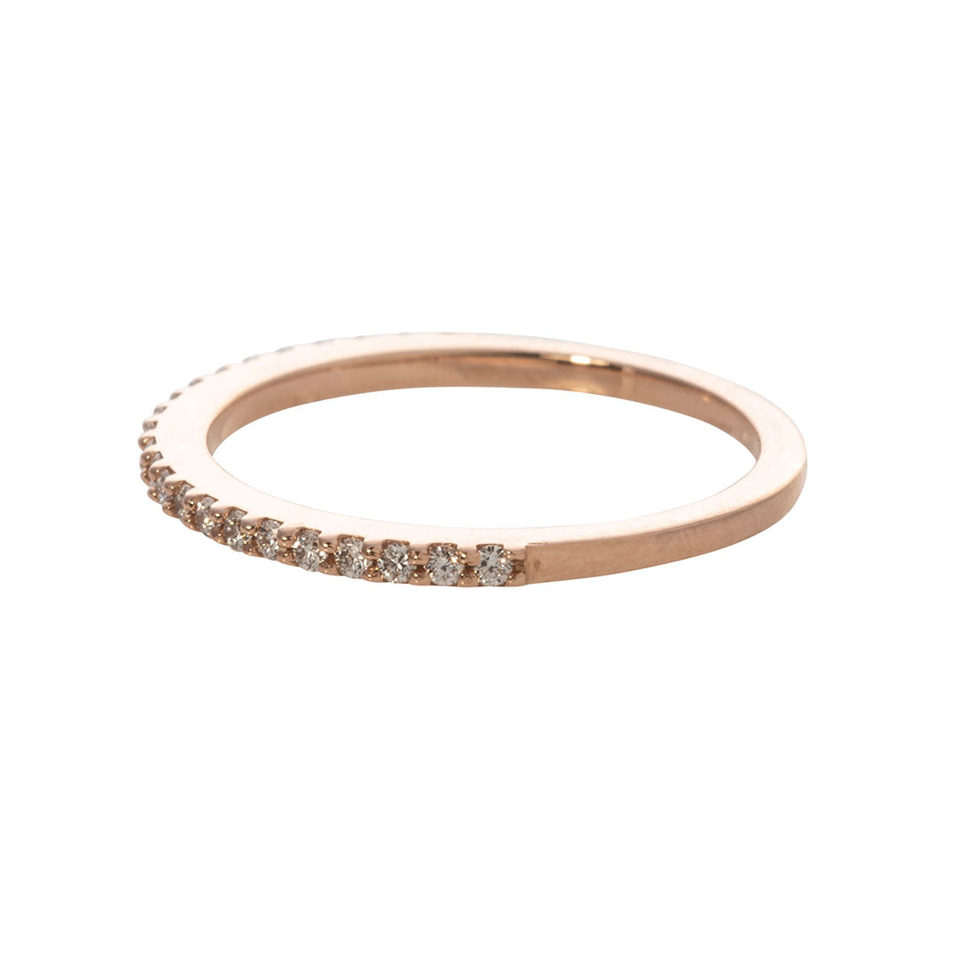 14K Rose Gold Halfway Band with 0.18ctw Diamond Pavé - Elegant Stackable Ring for Wedding, Anniversary & Everyday Wear