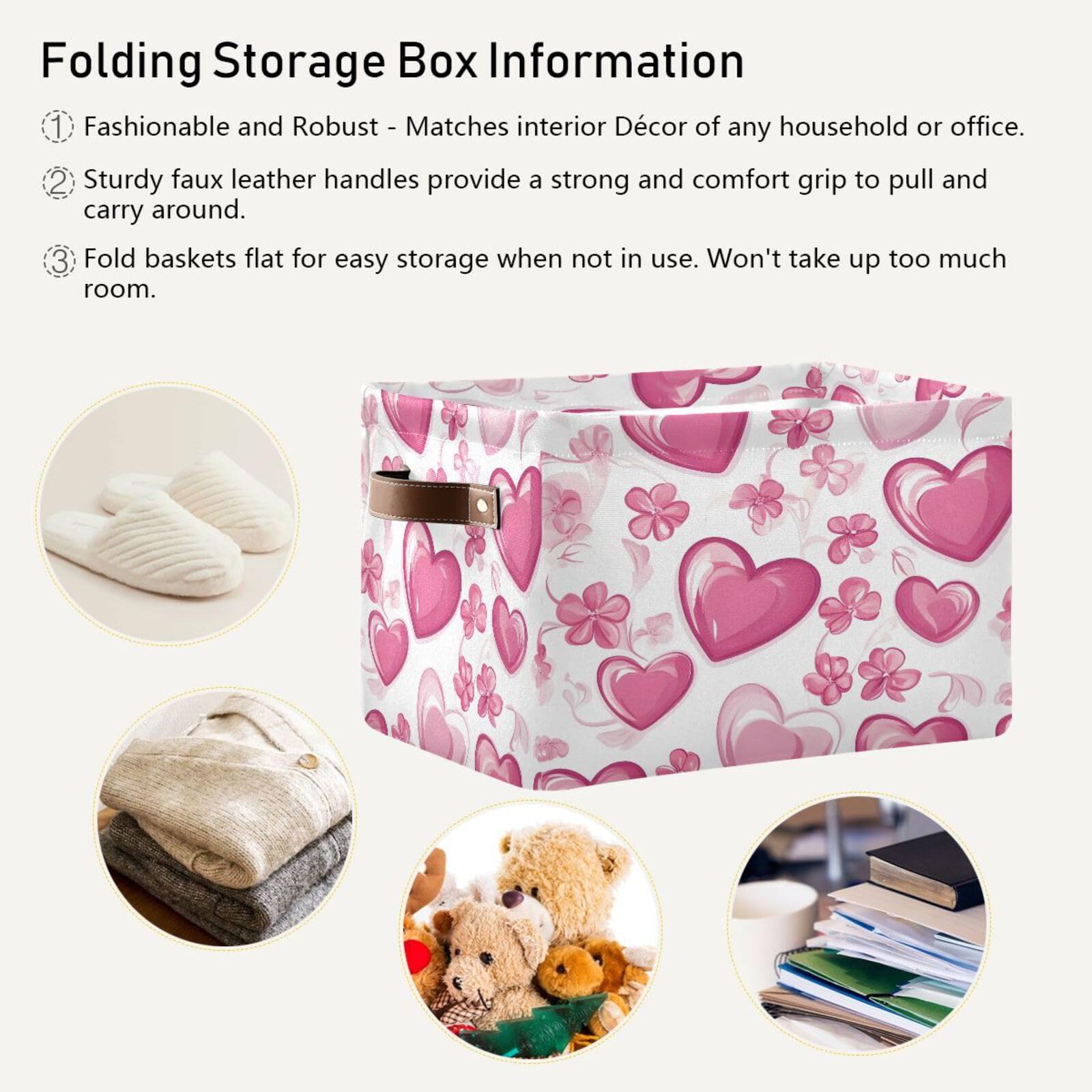 Floral Storage Bins for Shelves - Foldable Double Handle Storage Baskets with Metal Frame, Rectangular Closet Organizer Containers for Bedroom & Home Organization | Perfect for Clothes, Toys, and Blanket Storage