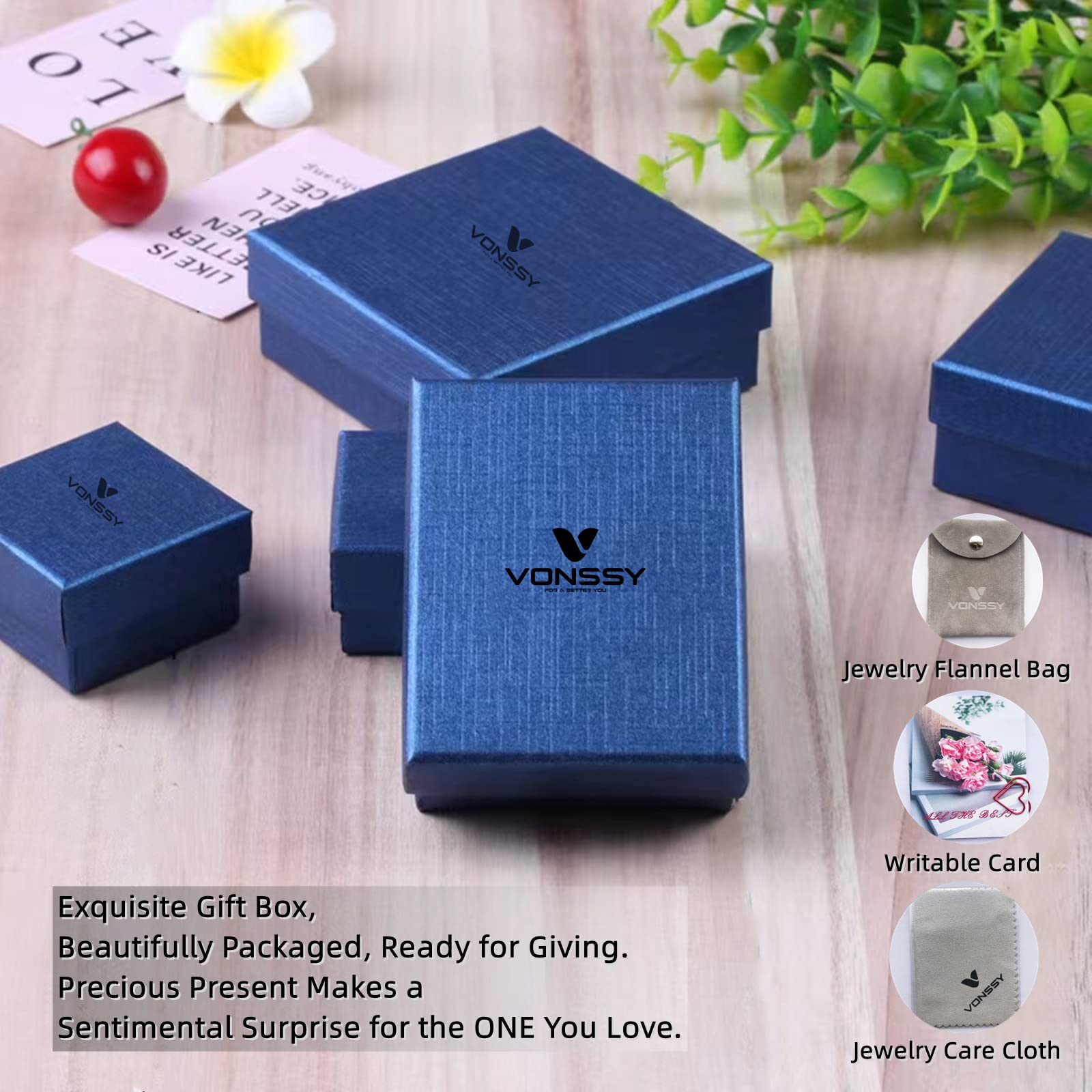 VONSSY 925 Sterling Silver Cubic Zirconia Stud Earrings for Women - Hypoallergenic Nickel Free Square Gemstone Jewelry Gift for Wife, Mother, Daughter - Perfect for Weddings, Anniversaries & Everyday Elegance