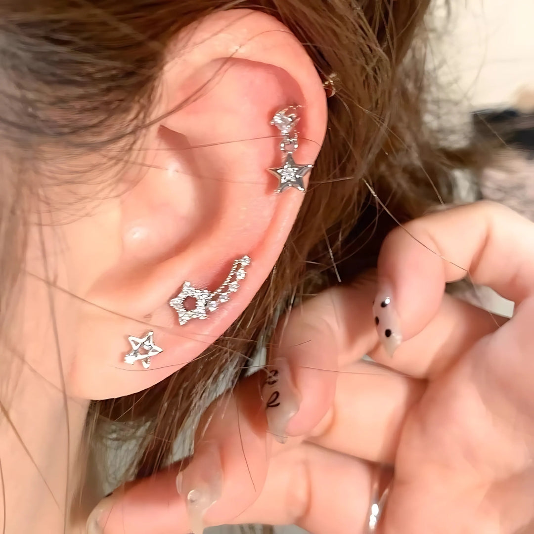 20G Crescent Moon and Star Stud Daith Helix Earrings for Women - Surgical Steel Cartilage Piercing Jewelry - Perfect for Everyday Wear, Parties & Gifts | HSPJ1916