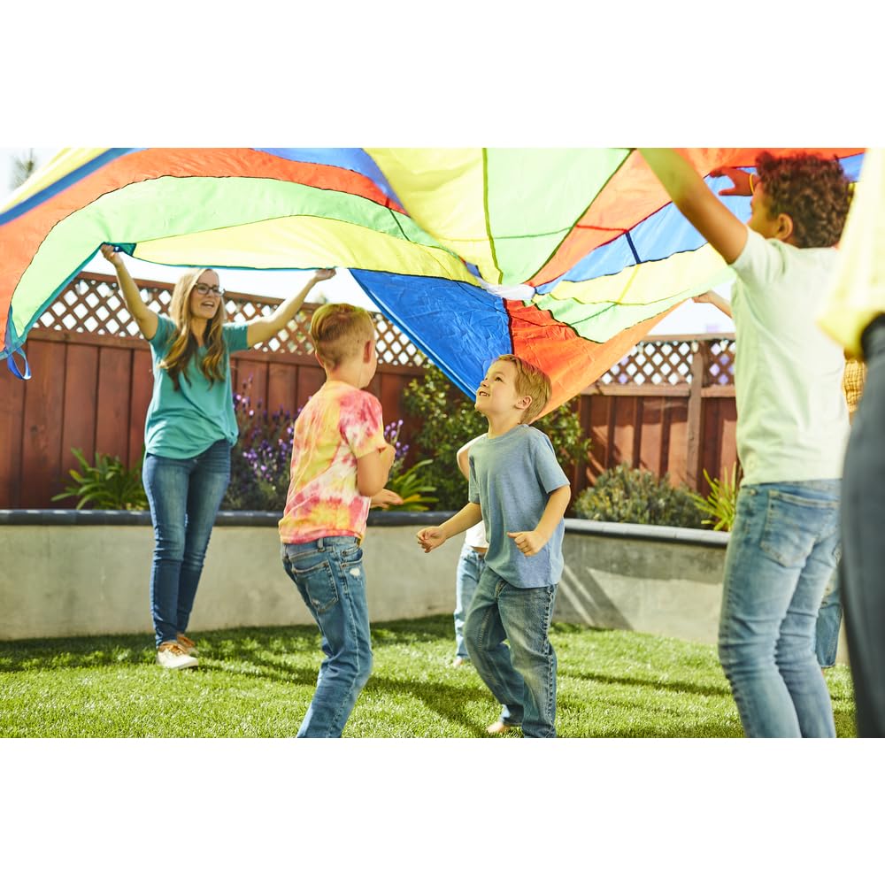 Excellerations Brawny Tough 6-Foot Rainbow Play Parachute for Kids with 8 Handles - Durable Gym & Outdoor Activity Toy for Group Games, Preschool Play & Physical Education