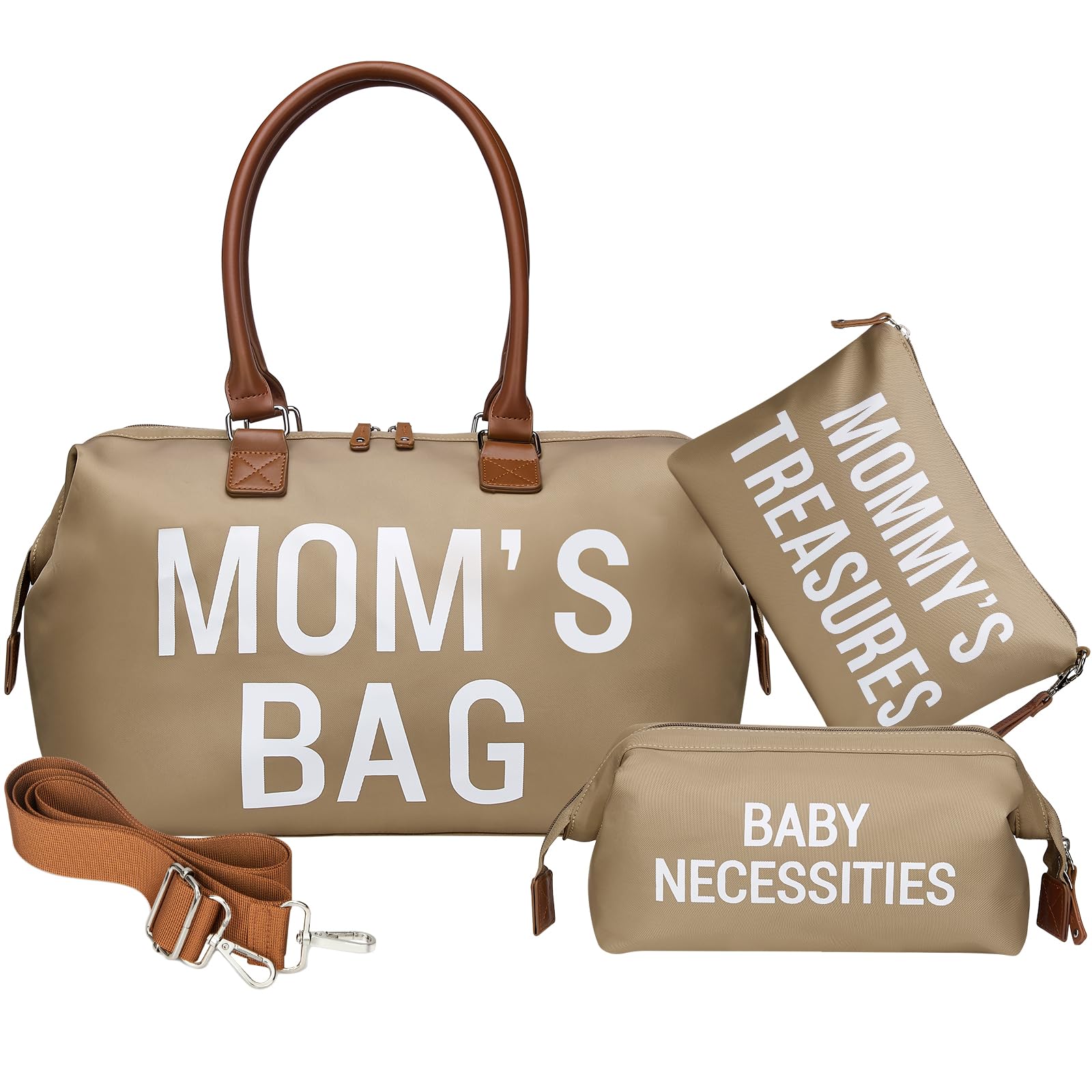 Printe Mom's Hospital Bag for Labor & Delivery - Large Waterproof Diaper Bag with 2 Organizer Pouches (Khaki) - Perfect for Maternity Travel, Baby Essentials & On-the-Go Parenting