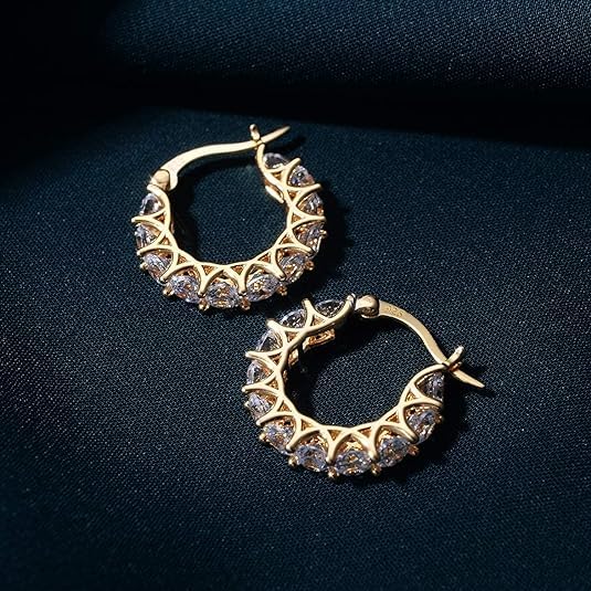 14K Gold & Sterling Silver Cubic Zirconia Hoop Earrings for Women - Hypoallergenic Diamond Huggie Earrings | Perfect for Everyday Wear, Parties & Special Occasions