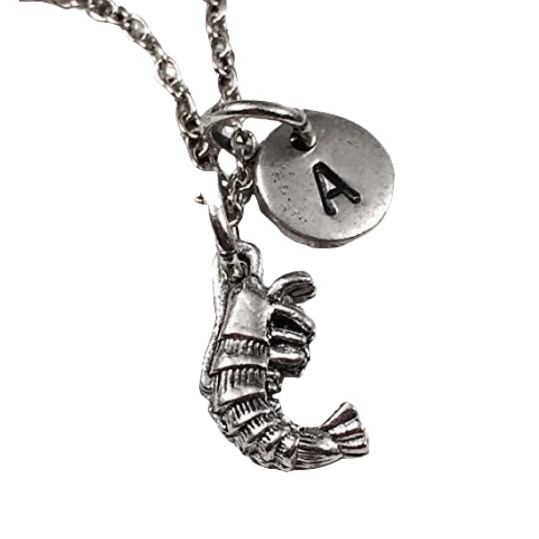 Shrimp Charm Necklace - Ocean Themed Personalized Initial Jewelry for Women - Perfect for Beach Vacations, Summer Outfits & Gifts