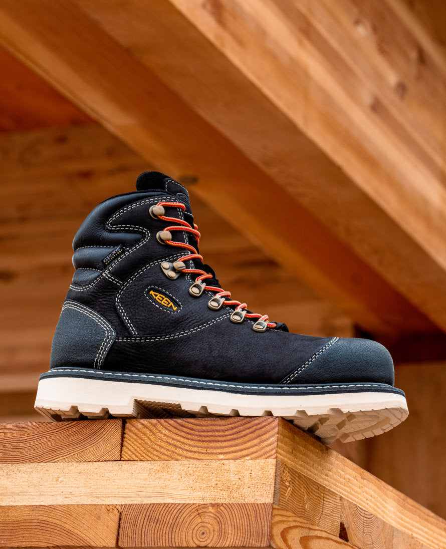Men's Cincinnati+ 6 Waterproof 90° Heel Work Boot with Carbon Toe - Black/Sandshell | Slip Resistant Safety Shoes for Construction, Outdoor & Industrial Work