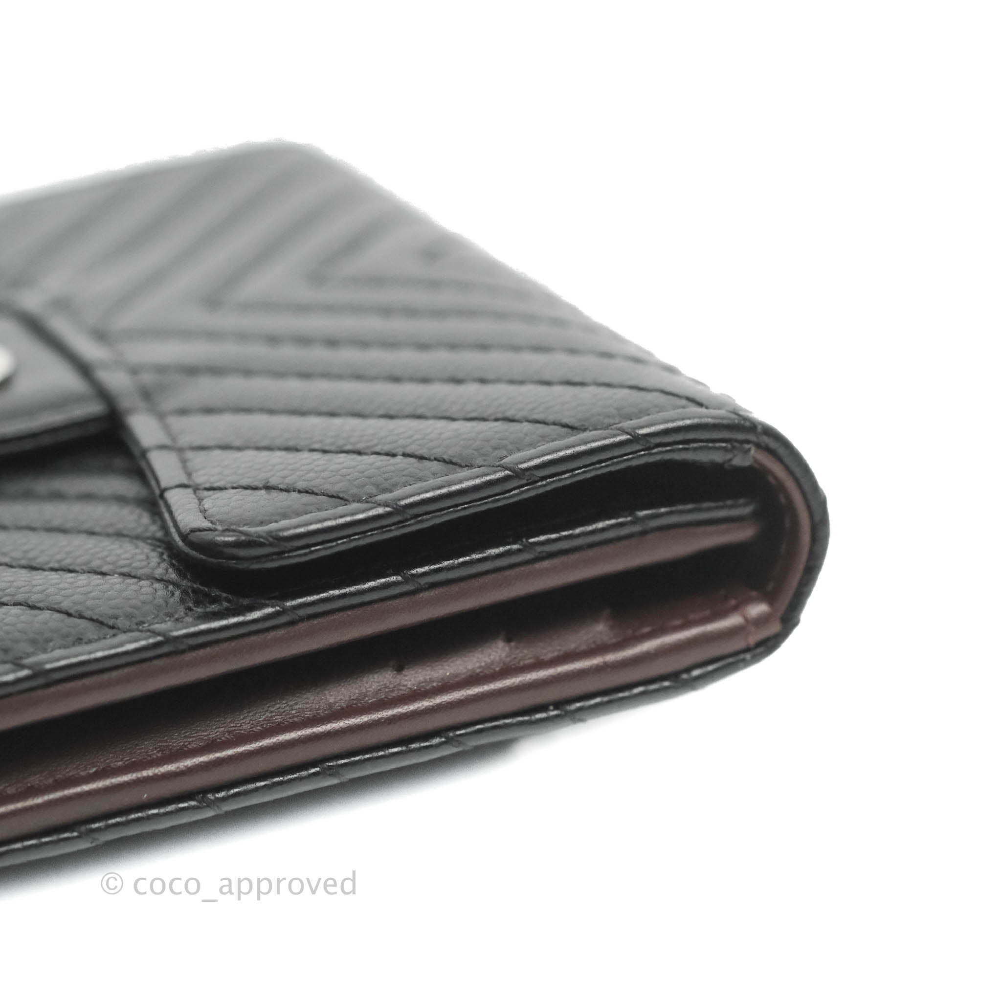 Chanel Classic Flap Chevron Wallet in Black Caviar Leather with Silver Hardware - Luxury Women's Wallet for Everyday Use & Special Occasions