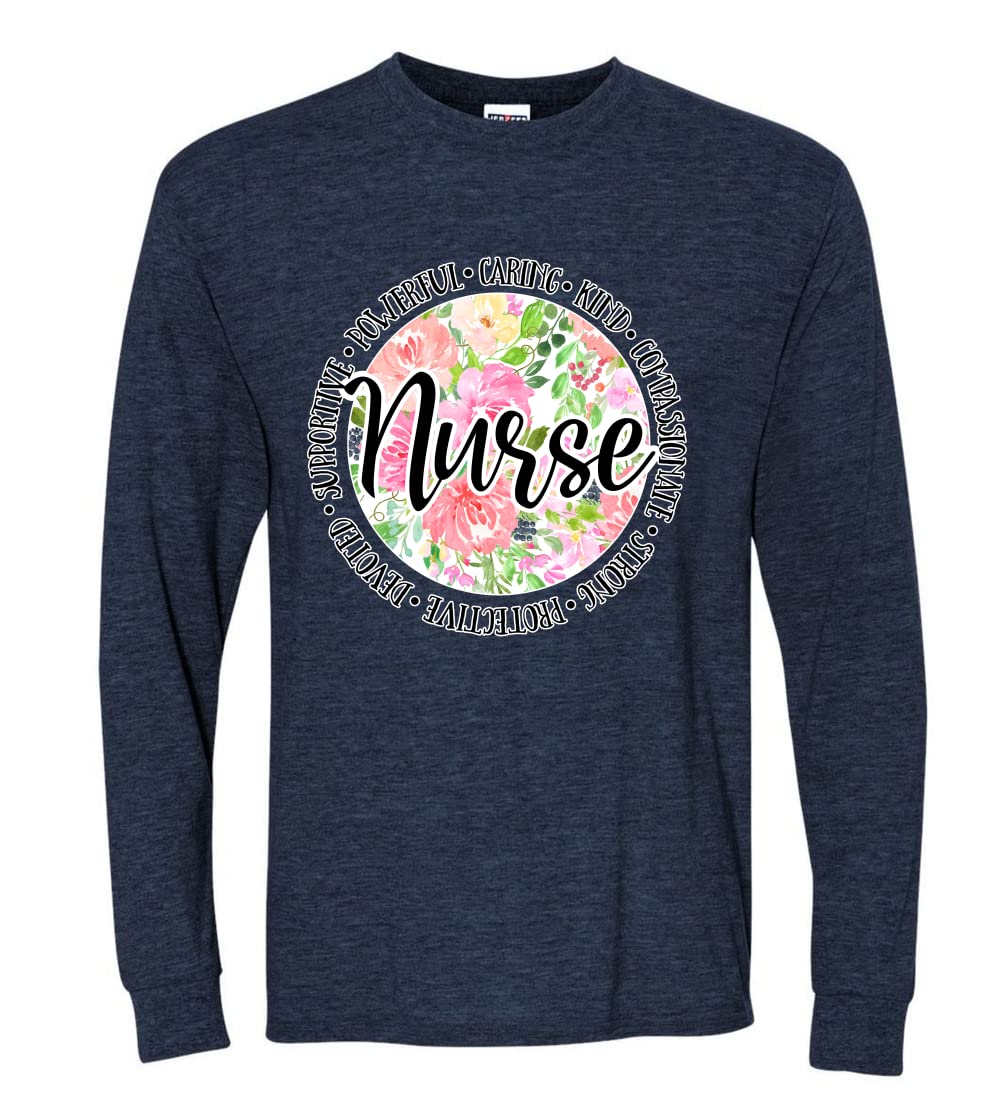 Floral Nurse Appreciation Long Sleeve Shirt for Men - Comfortable Cotton Workwear for Healthcare Professionals & Medical Staff Gifts