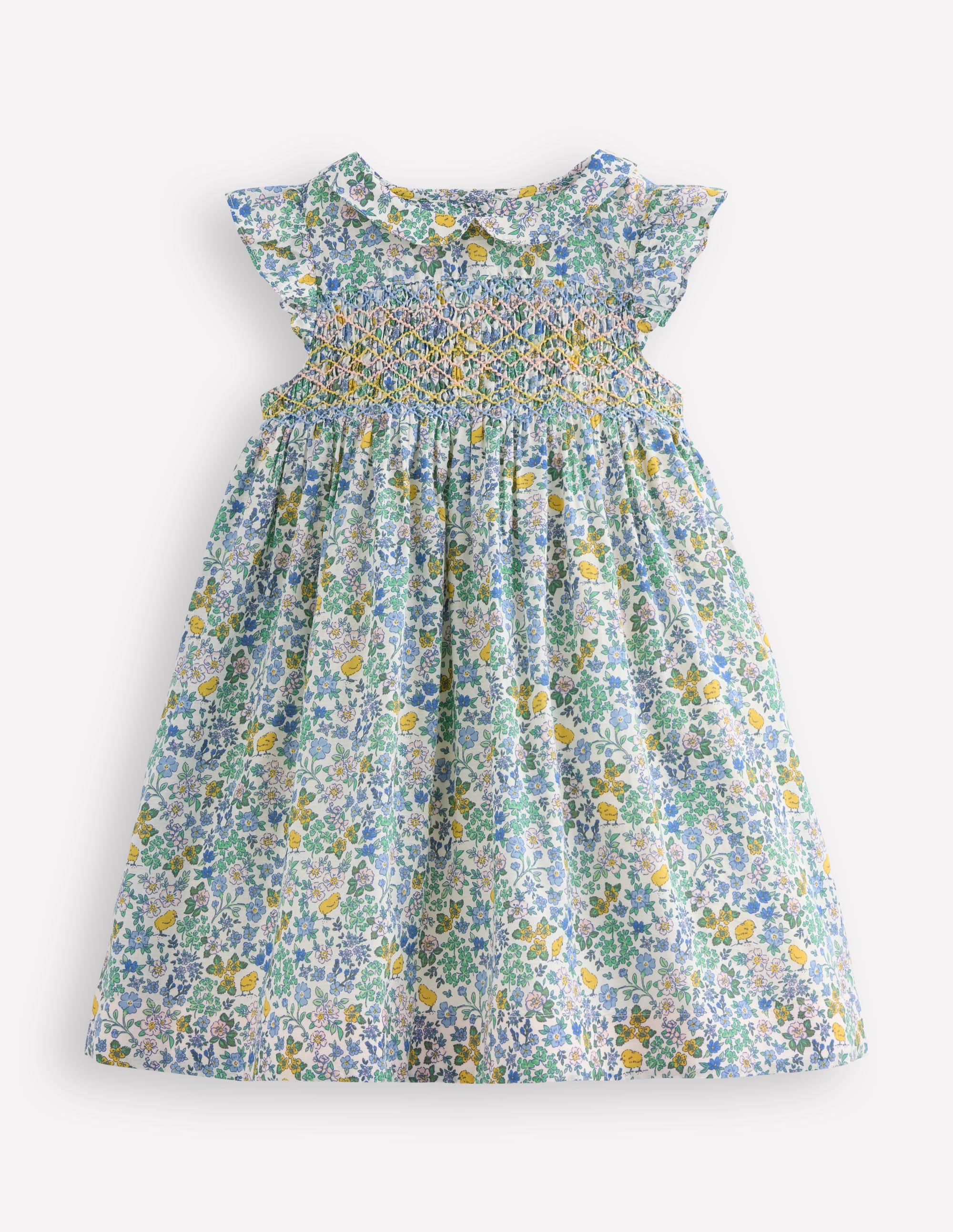 Adeline Smocked Dress for Girls - Easter Chick Floral Print Baby Dress - Perfect for Easter, Spring Outfits & Special Occasions
