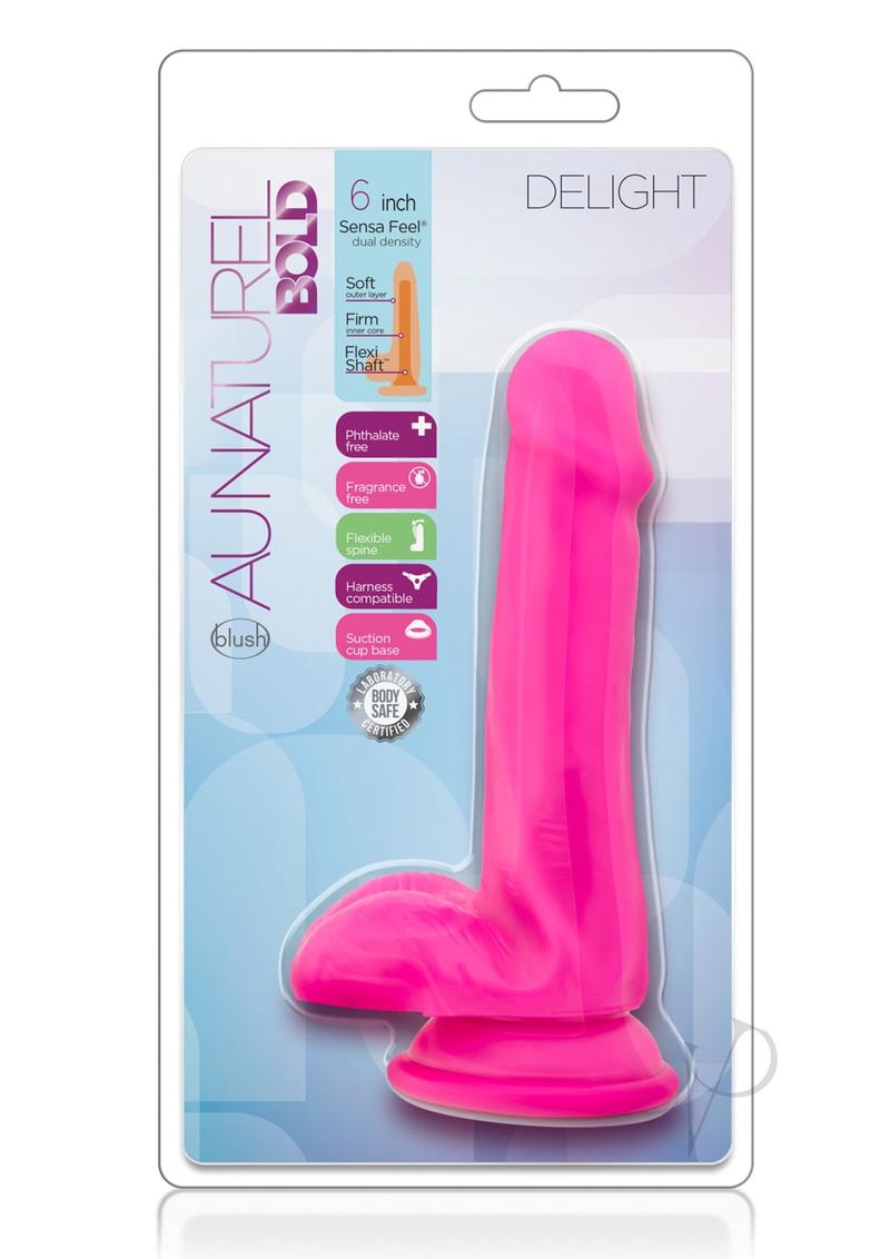 Au Naturel Bold Delight 6 Inch Pink Suction Cup Dildo - Realistic Silicone Adult Toy for Solo Play & Couples Intimacy