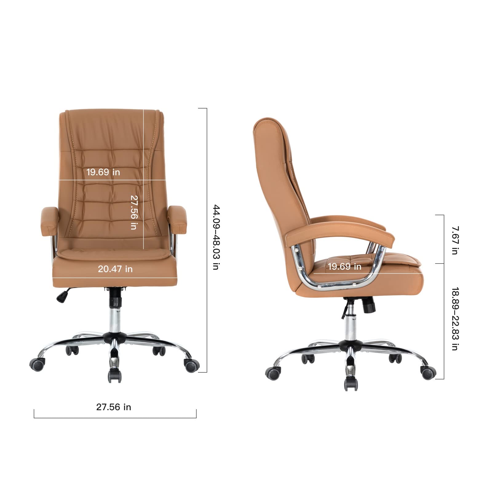 Premium Ergonomic Executive Office Chair - Adjustable High Back Leather Swivel Desk Chair with Padded Armrests, 350lbs Weight Capacity & Spring Seat - Ideal for Home Office, Gaming & Computer Workstations (Khaki)
