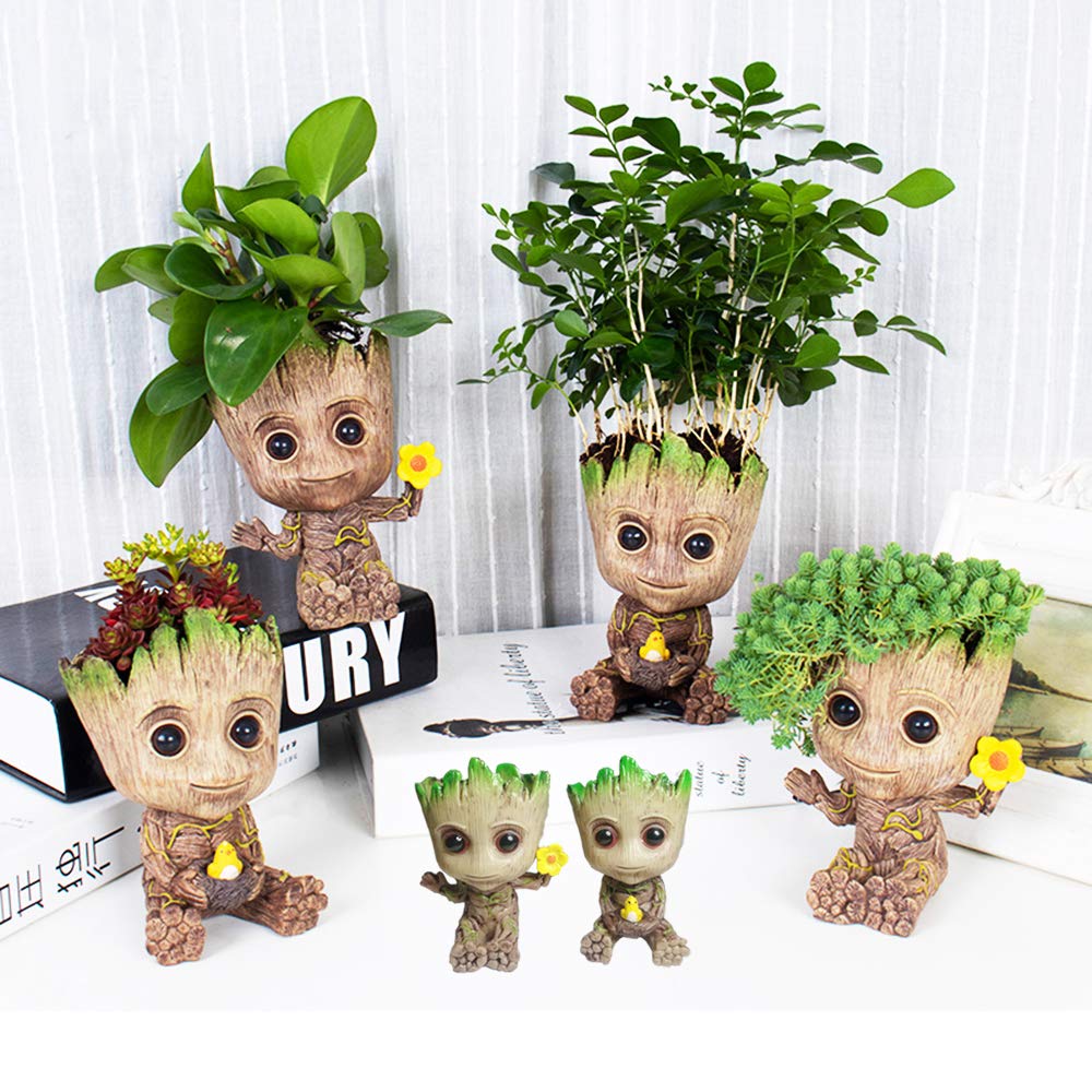 Face Planters Pots - Cute Succulent & Flower Head Planter with Drainage Hole - Perfect for Home, Garden, Office Decor - Great Gift Idea for Plant Lovers (Groot Style)