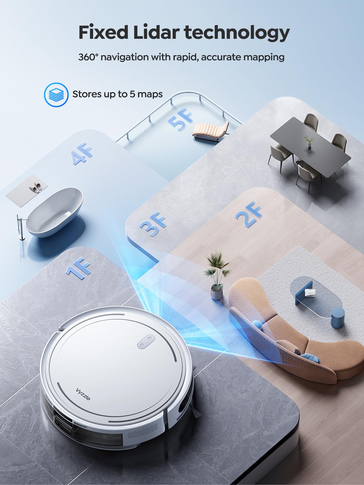 Vyzzle 5000Pa Robot Vacuum & Mop - 3-in-1 Lidar Navigation with App Control for Pet Hair & Carpets - Perfect for Hard Floors & Smart Homes
