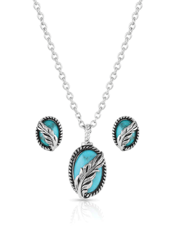 Montana Silversmiths JS5375 Women's Turquoise Feather Jewelry Set in Sterling Silver - Perfect for Western Fashion, Boho Style & Special Occasions