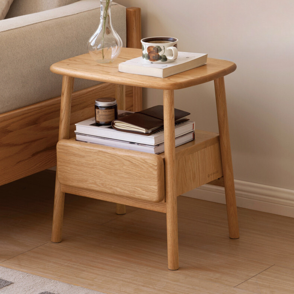 Solid Oak Wood Nightstand with Drawer - Modern Bedside Table for Small Spaces - Perfect for Bedrooms, Living Rooms, and Dorm Rooms
