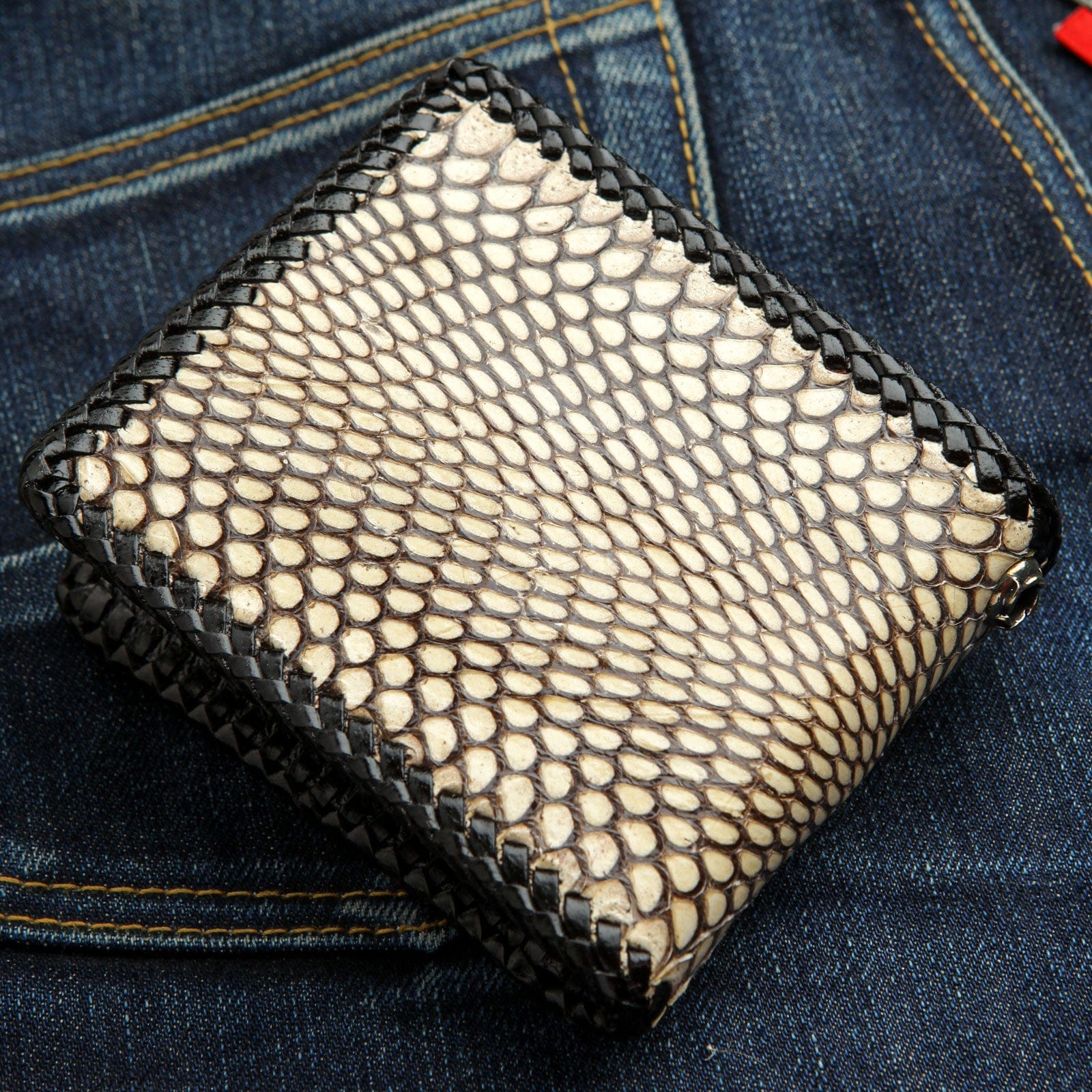 Genuine Snake Skin & Stingray Leather Biker Wallet for Men - Stylish RFID Blocking Motorcycle Wallet for Everyday Use & Travel