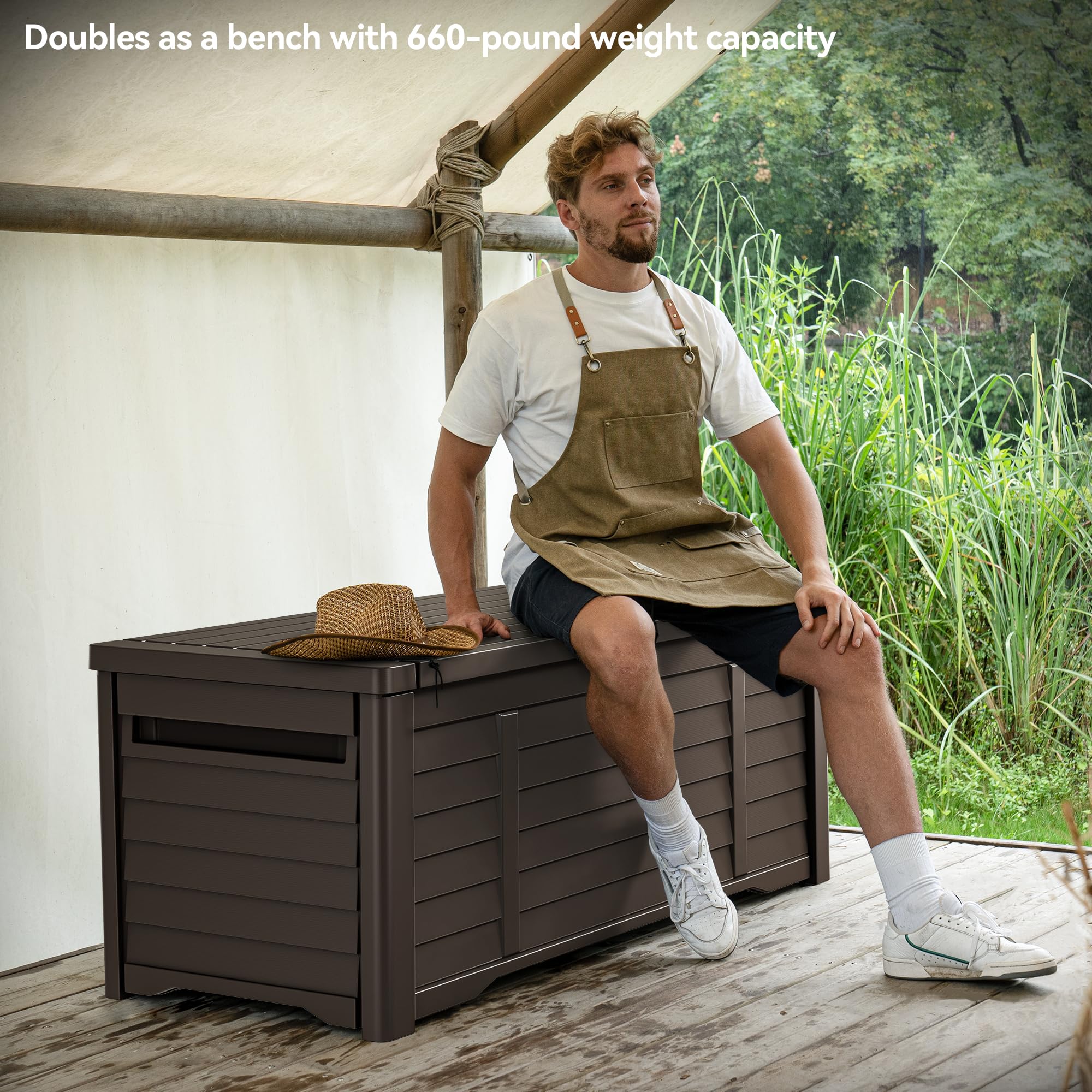 DWVO 120 Gallon Outdoor Louver Storage Deck Box - Waterproof, Lockable Resin Deck Box for Patio, Garden & Pool Supplies - Ideal for Storing Outdoor Pillows, Cushions, Tools & Accessories