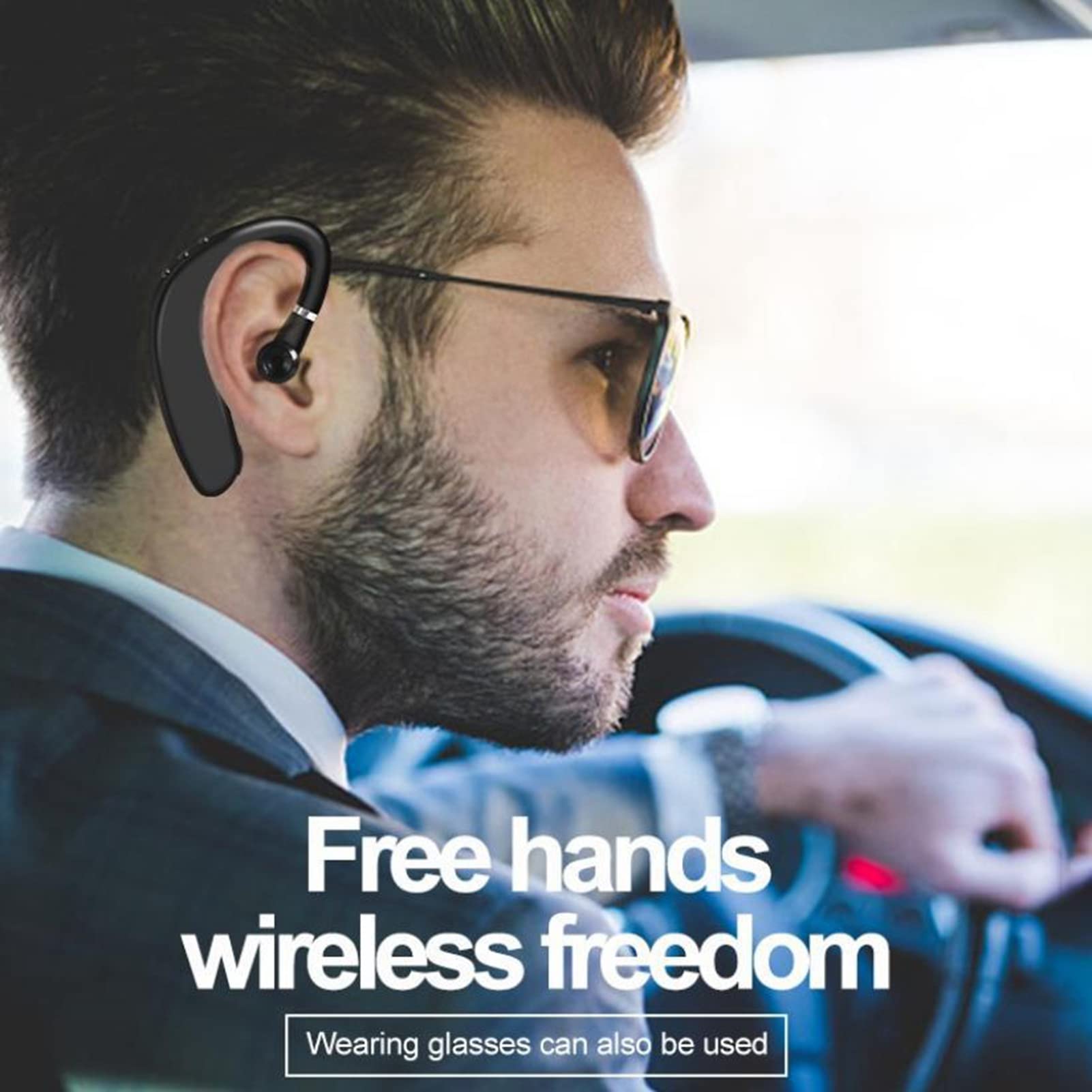 ASHATA Bluetooth 5.2 Headset - Ultra Lightweight Single Ear Wireless Headphone with Noise Reduction, Compatible with Left/Right Ear for Phone & Tablet - Perfect for Driving, Office Calls and Online Meetings
