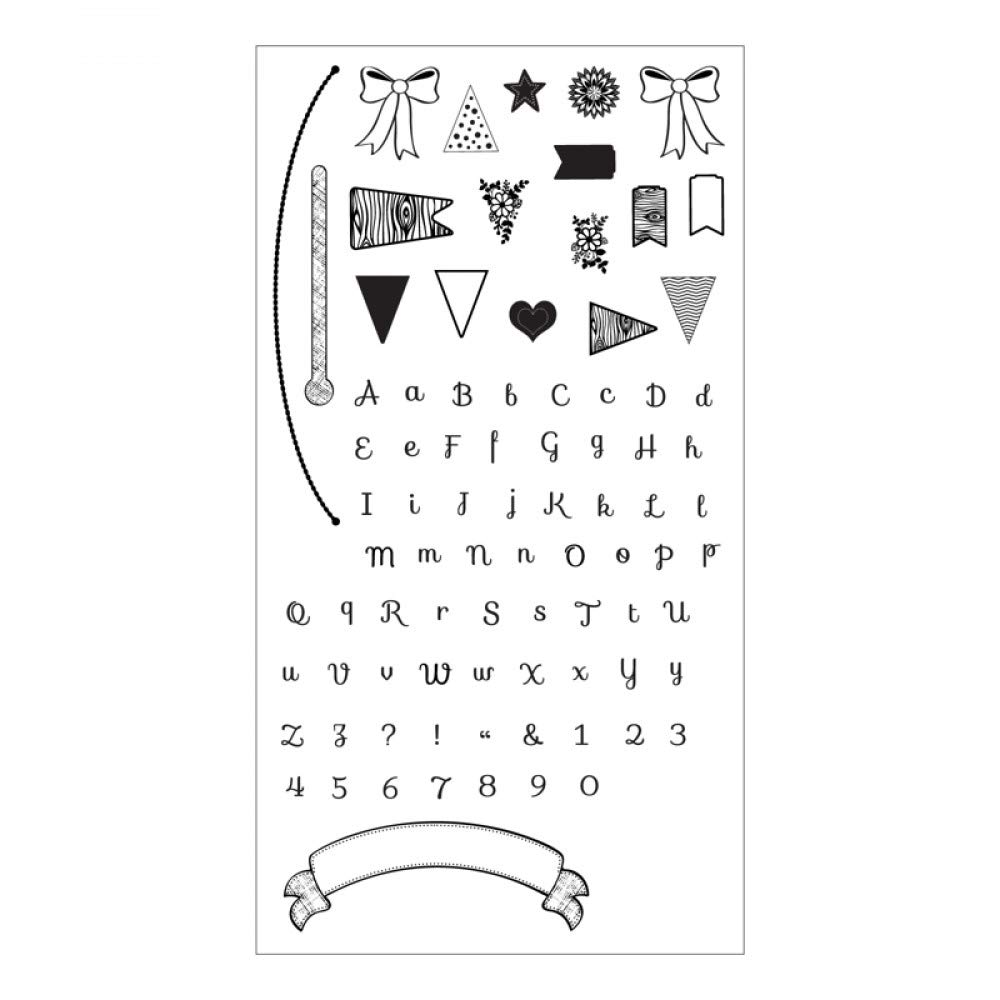 Sizzix 660656 Clear Stamps Banners and Alphabet Set by Rachael Bright - DIY Scrapbooking, Card Making & Craft Projects