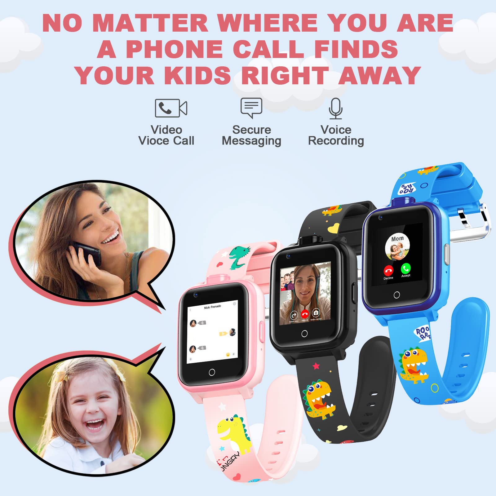 4G GPS Kids Smart Watch with Dual Camera, SOS Calling, Water Resistant - Mini Cell Phone for Boys & Girls Ages 3-12 | Birthday & Christmas Gifts (Pink) - Perfect for School Safety, Outdoor Adventures & Parent-Child Communication