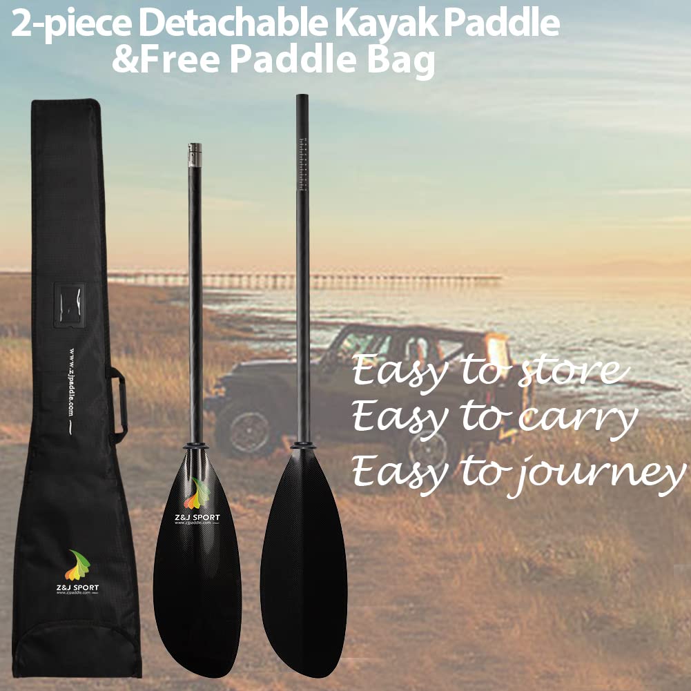 Premium Full Carbon Sea Kayak Paddle with Adjustable Length & Paddle Bag - Lightweight Touring Kayak Oar for Ocean, River & Lake Kayaking - Ideal for Recreational Paddling, Fishing & Water Sports (SK-I)