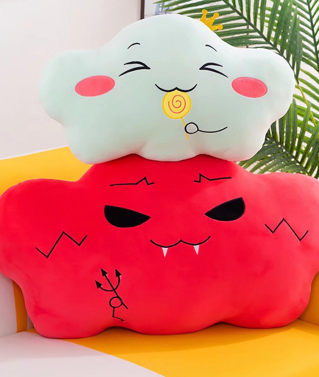 Cloud Shaped Throw Pillow - Angry Emoticon Plush Cushion for Sofa, Bed & Reading (17.7 Inches) - Soft Decorative Pillow for Living Room, Bedroom & Home Decor