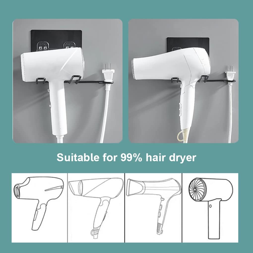 VIHAX Wall Mounted Hair Dryer Holder - No Drill Adhesive Shelf for Bathroom, Kitchen & Bedroom Organization - Black (Perfect for Small Spaces & Clutter-Free Storage)
