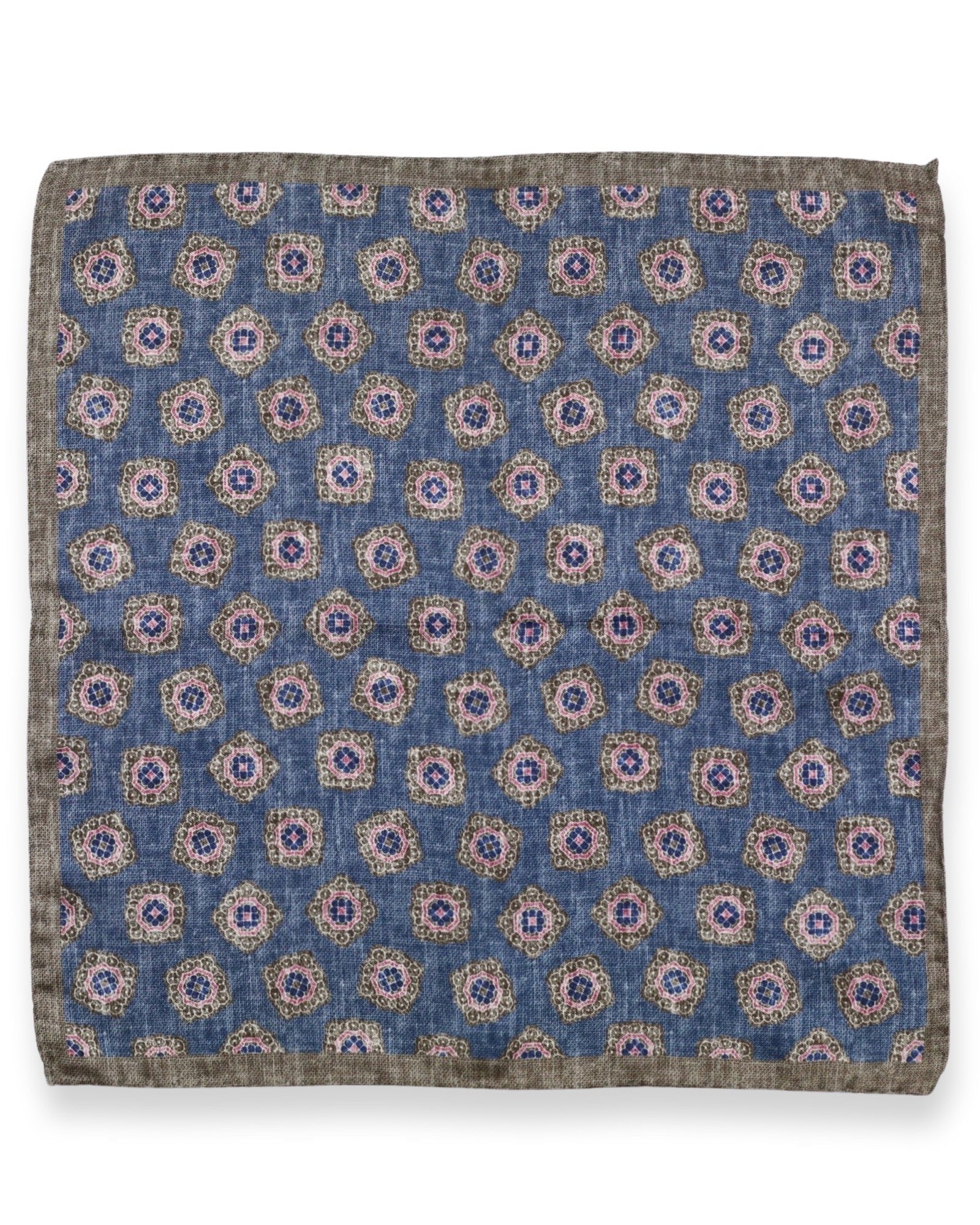 DÉCLIC Medallion Pattern Handkerchief - Blue Floral Embroidery for Men & Women - Perfect for Weddings, Gifts, and Formal Occasions