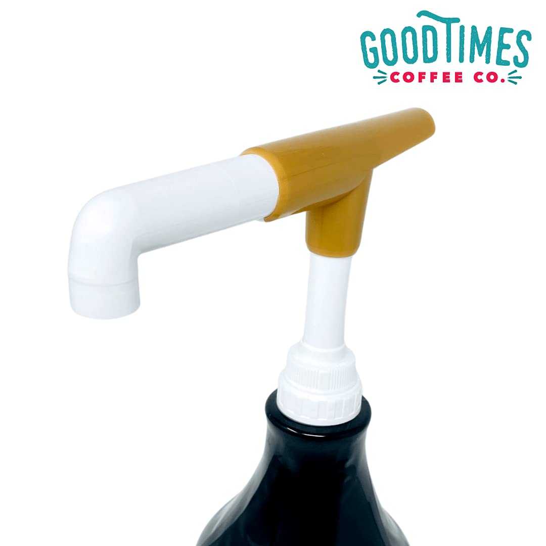 Good Times Coffee Co. Sauce Pump Dispenser (2-Pack) - Fits 87.3 to 90.4 Ounce Bottles - Gold Finish - Perfect for Coffee Shops, Restaurants & Home Kitchens