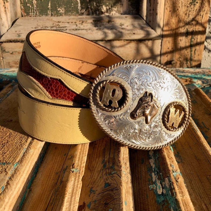 Tony Lama Sterling Silver Western Trophy Buckle Belt for Men – Perfect for Cowboy Boots, Rodeo Events & Western Fashion
