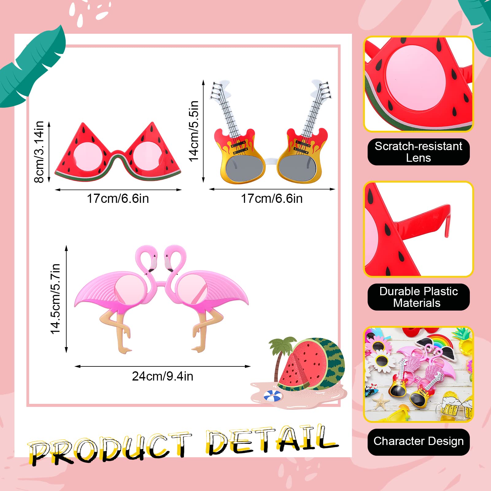 Flutesan 24 Pairs Tropical Sunglasses - Hawaiian Luau Party Glasses, Beach Themed Accessories for Summer Parties & Pool Decorations - Perfect for Hawaiian Theme Parties, Beach Vacations & Tropical Events