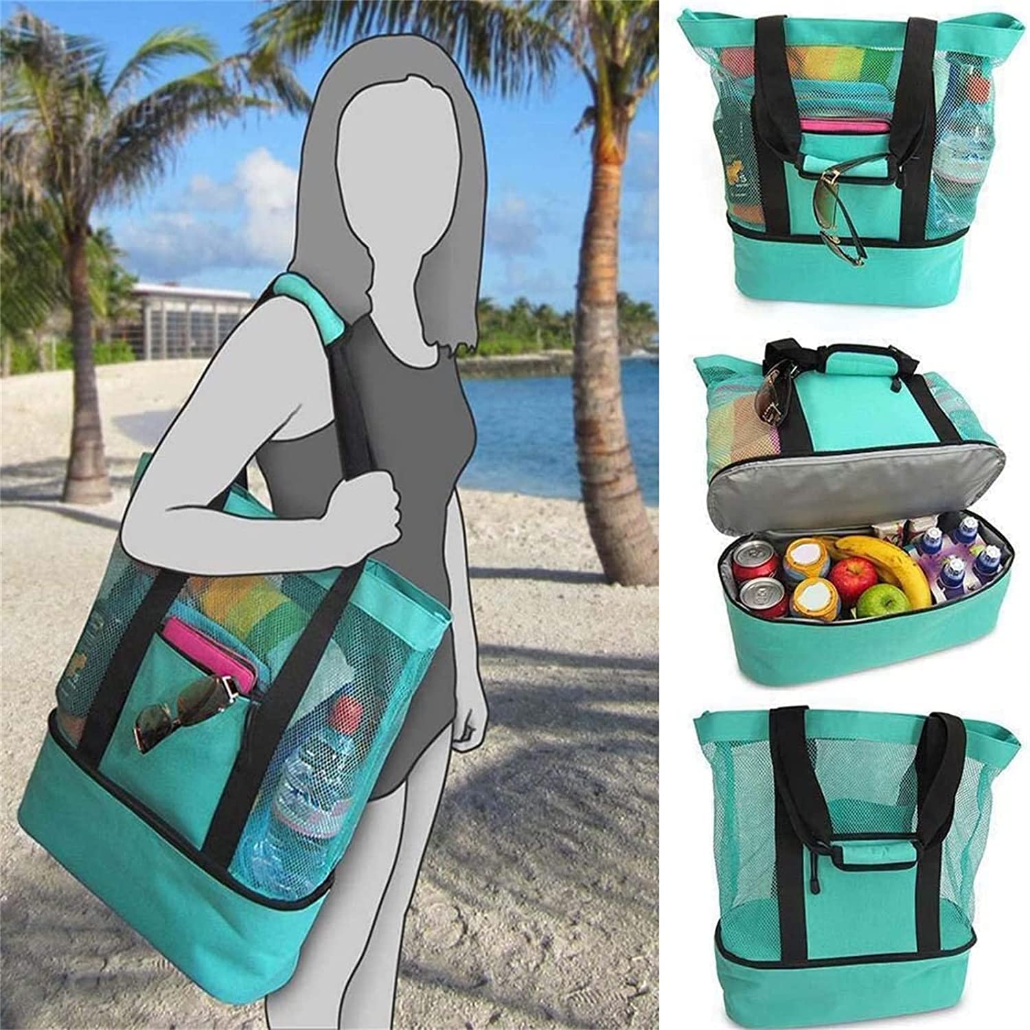 Insulated Cooler Bag for Picnic, Beach & Camping - Multi-Function Cold Storage Lunch Bag with Detachable Compartments (Green) - Perfect for Outdoor Adventures, Travel & Daily Use
