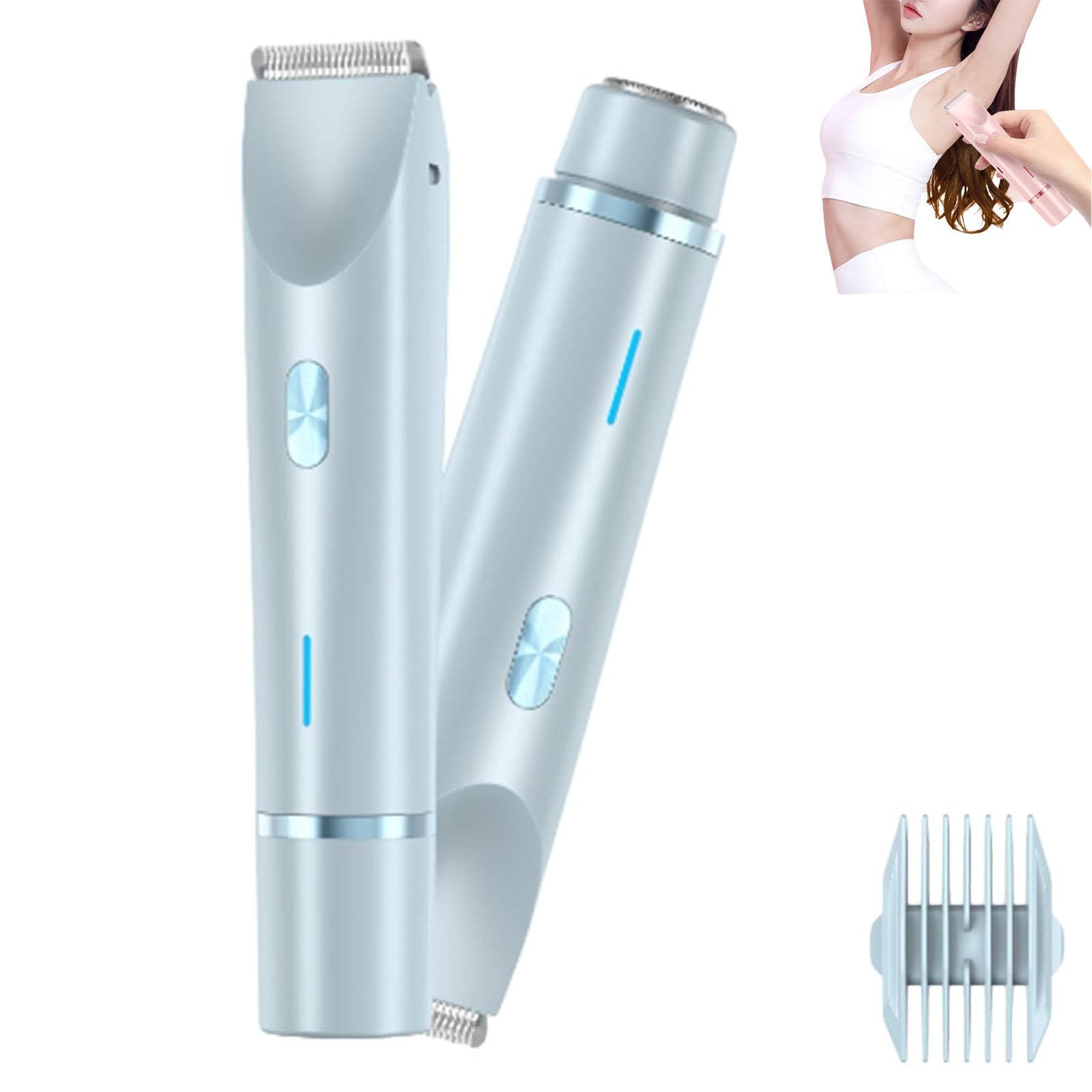 Breezelly 2-in-1 Electric Shaver for Women - Dual Head Wet & Dry Rechargeable Razor for Face, Arms, Legs - Smooth Hair Removal at Home & Travel (Blue) | Perfect for Quick Grooming & Sensitive Skin Care