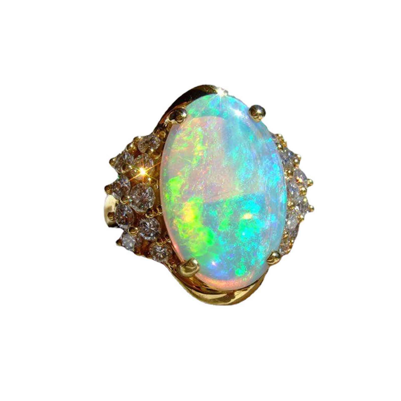**Golden Oval Diamond Color Fidget Ring for Women - Anxiety Relief, Light Luxury Opal Fashion Hand Jewelry - Perfect Gift for Stress Relief & Focus at Work or Home**